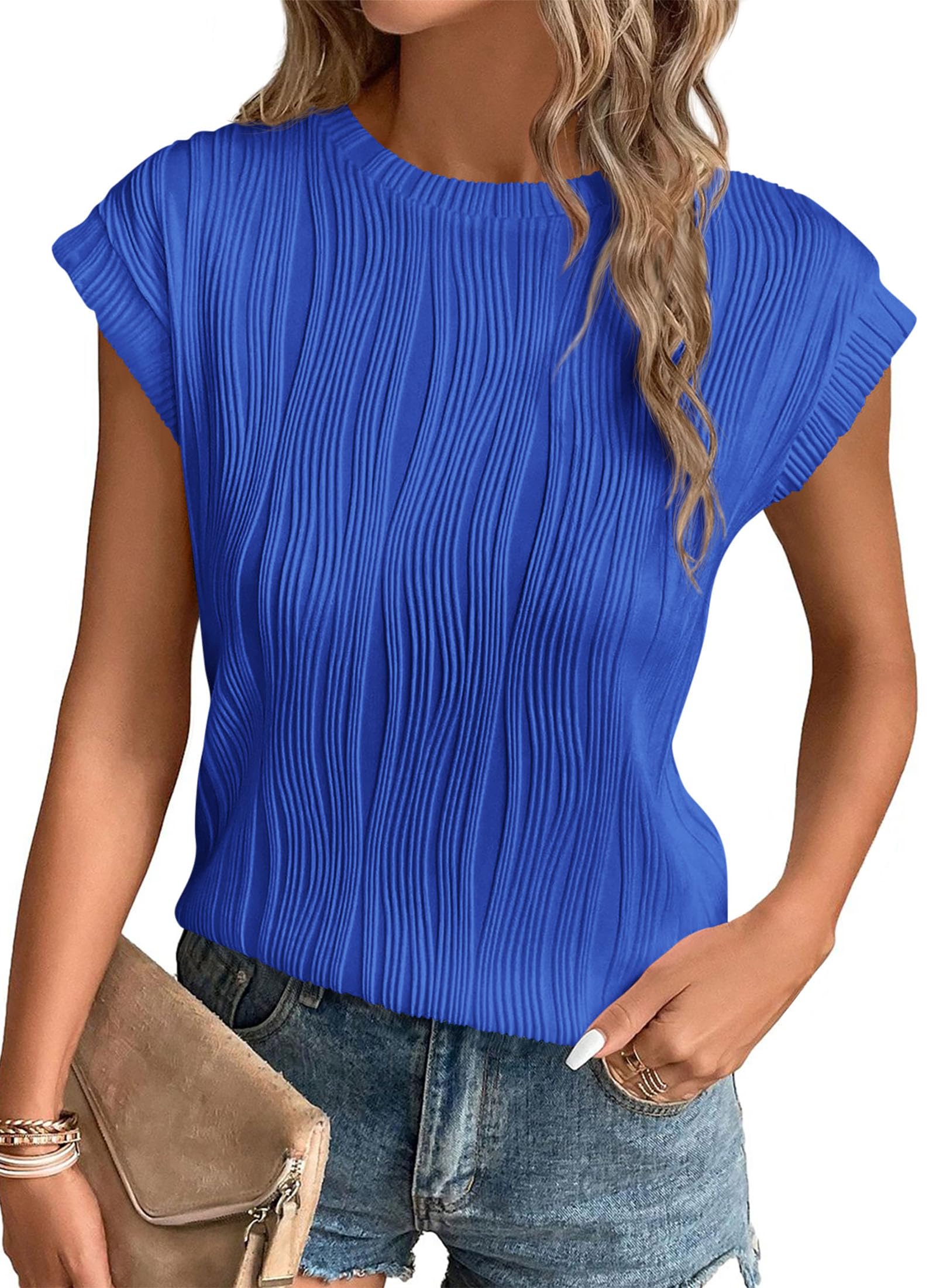 Blouses for Women Dressy Casual Summer Tops, Brilliant Blue,S