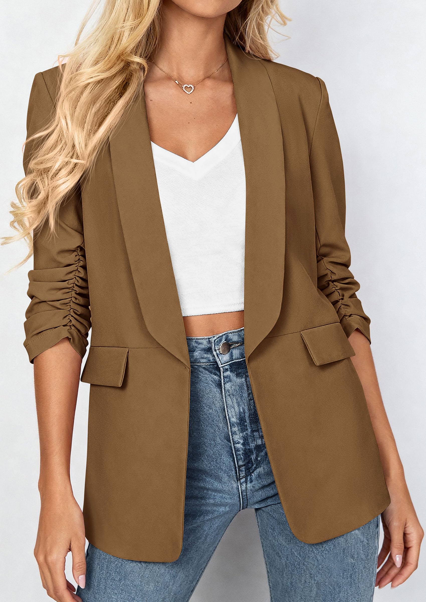 Women's Summer Blazers Business Casual Outfits Dark Khaki,XS