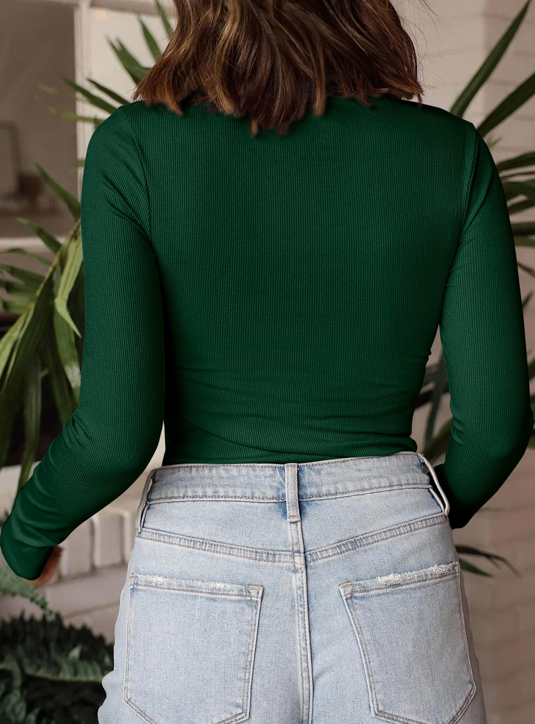 Womens Mock Turtleneck Fall Long Sleeve Shirts,Dark Green,XS