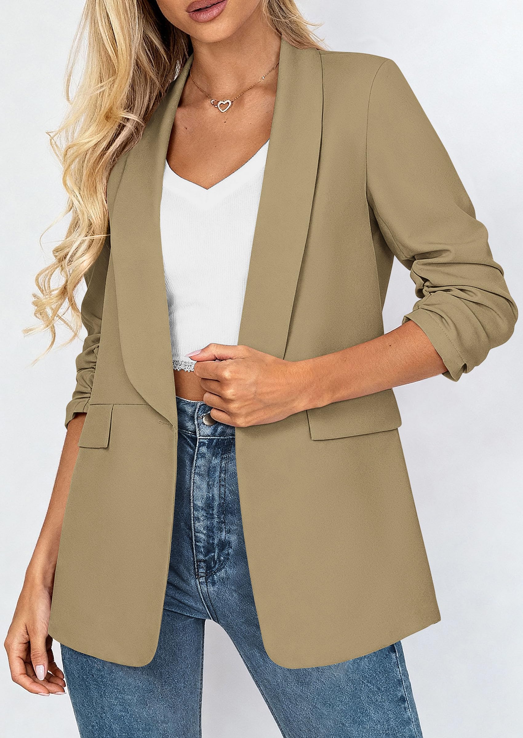 Women's Summer Blazers Business Casual Outfits Light Khaki,XS