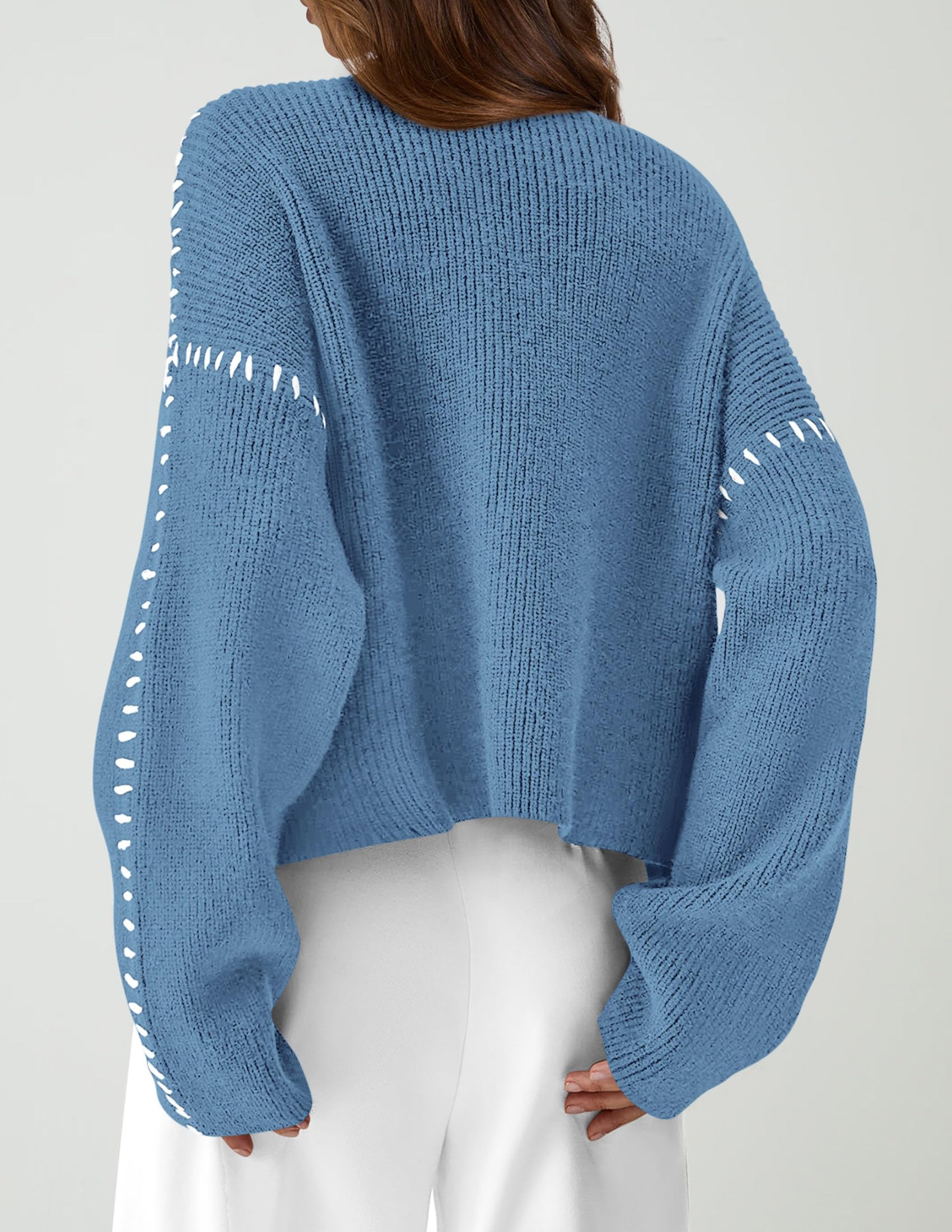 Womens Chunky Knit Oversized Pullover Sweaters,Blue,S