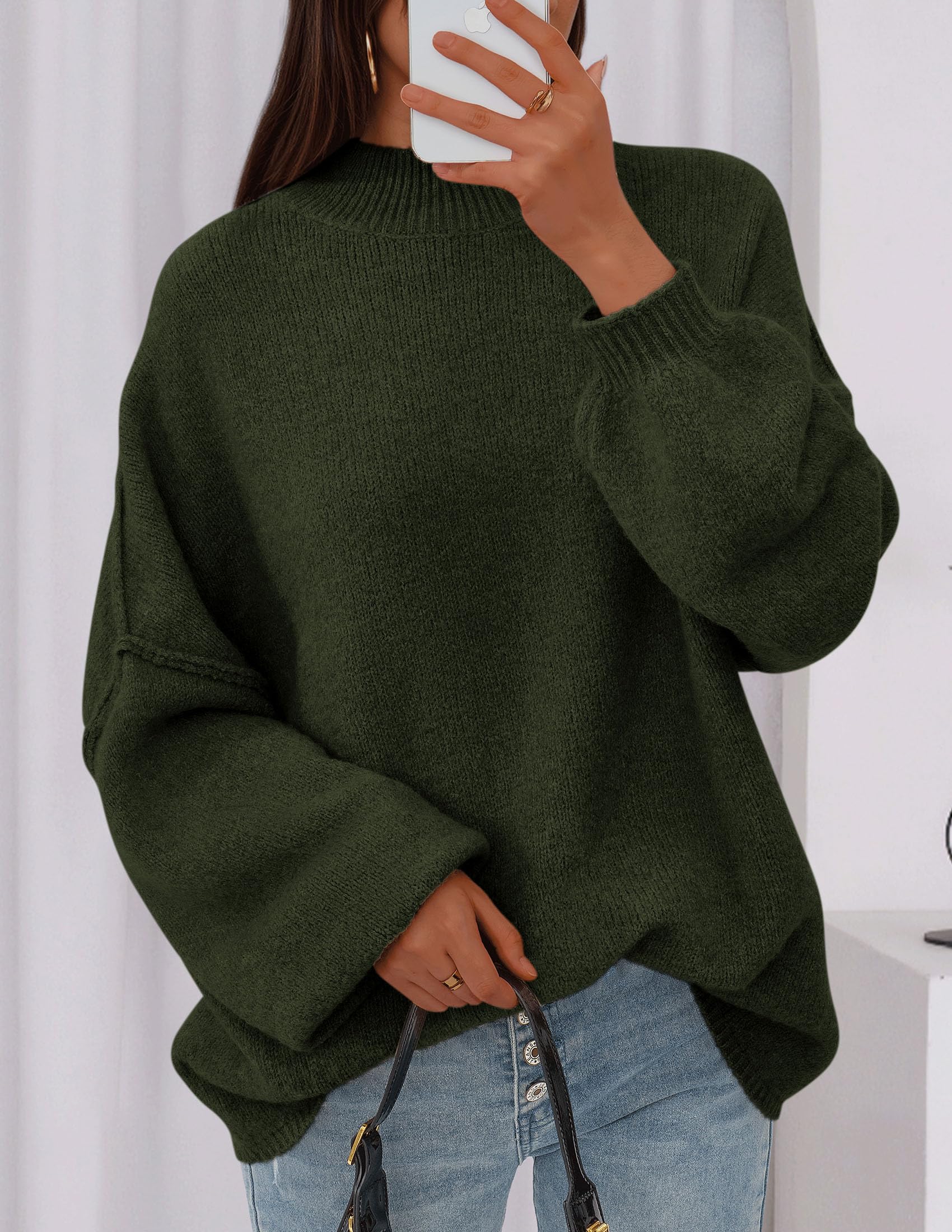 Women's Oversized Sweaters Fall Clothes (Dark Army Green,S)