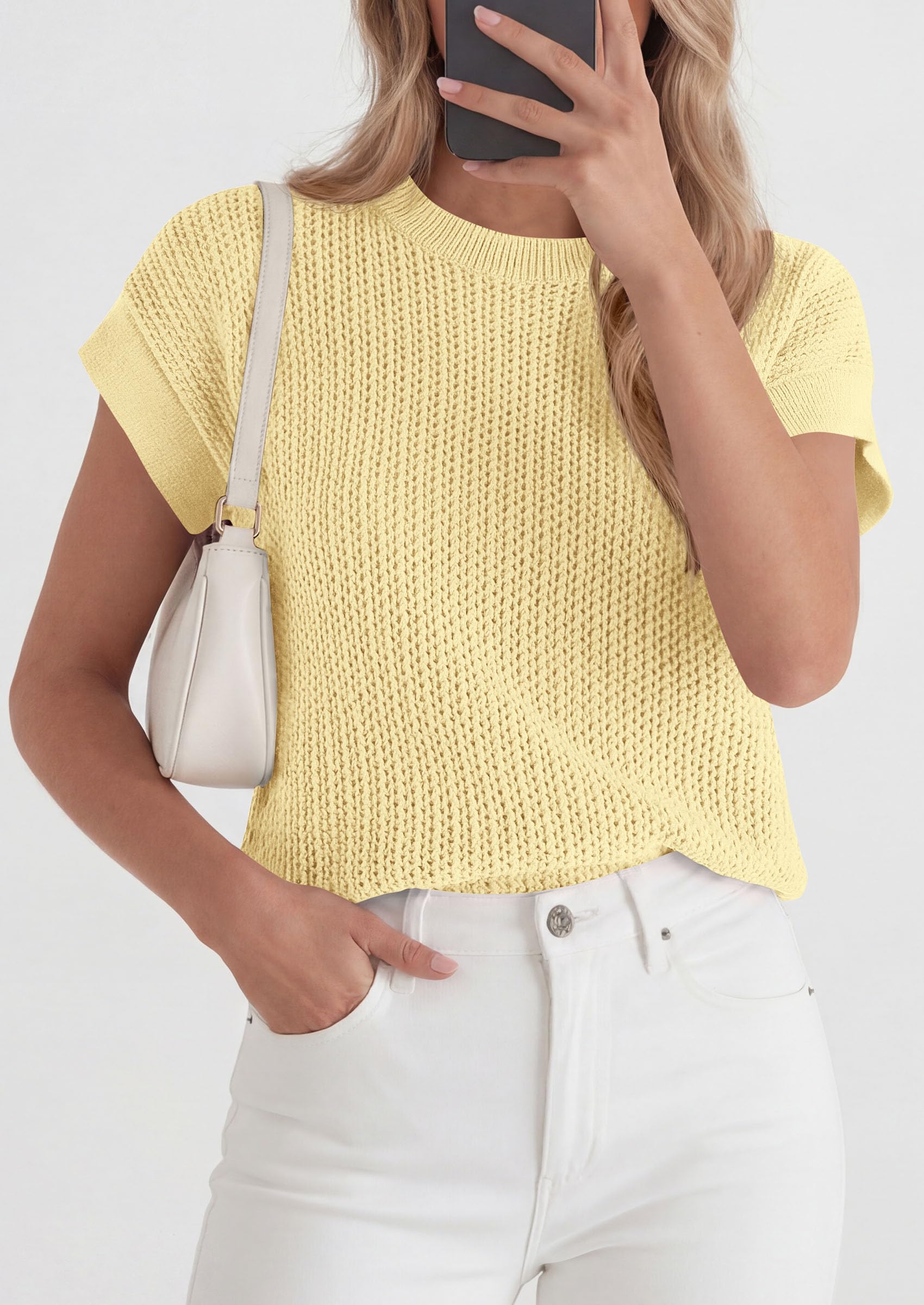 Women's Summer Sweater Vest Crochet Tops (Yellow,S)