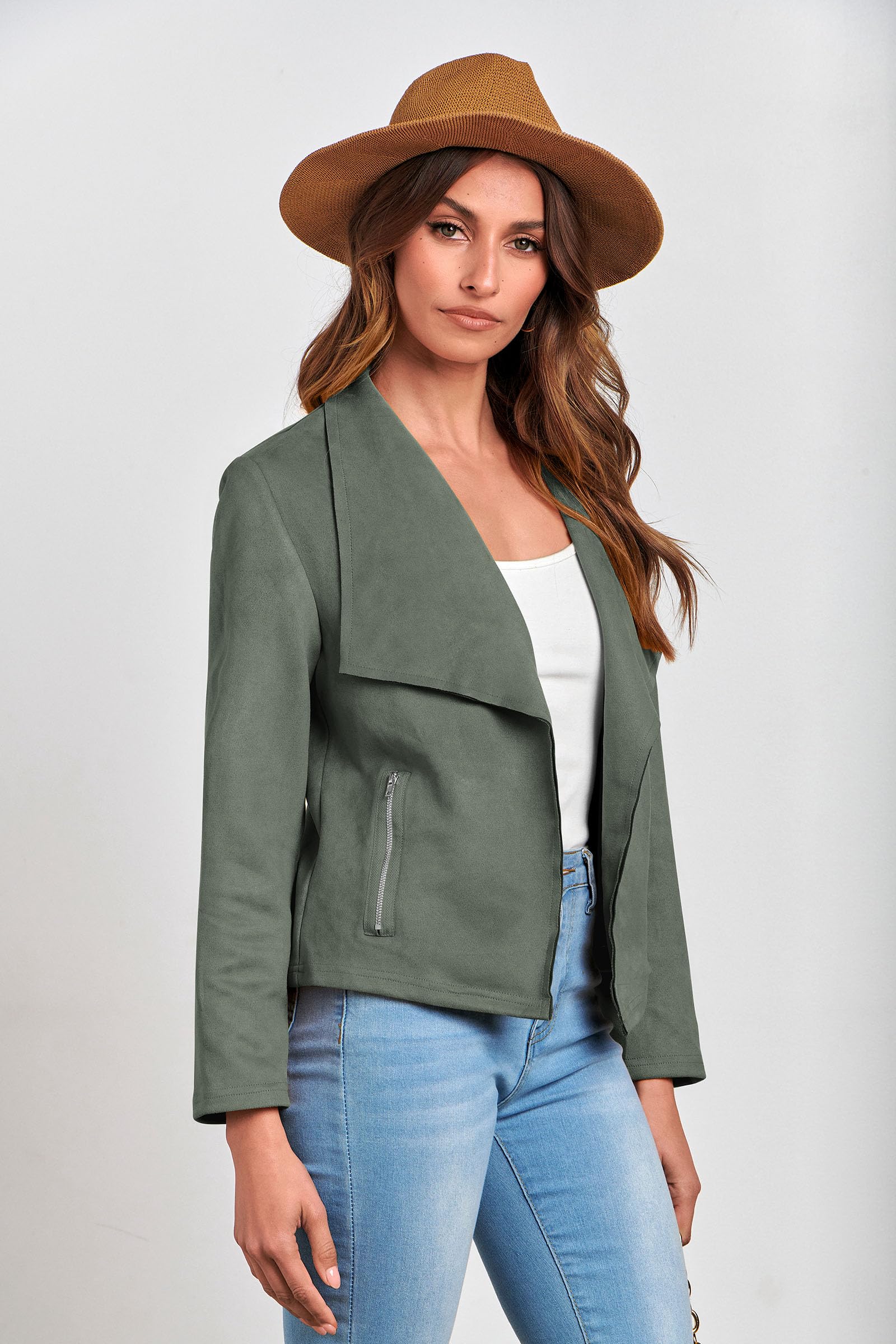 Women's Fall Fashion Faux Suede Jackets(Light Green,Small)