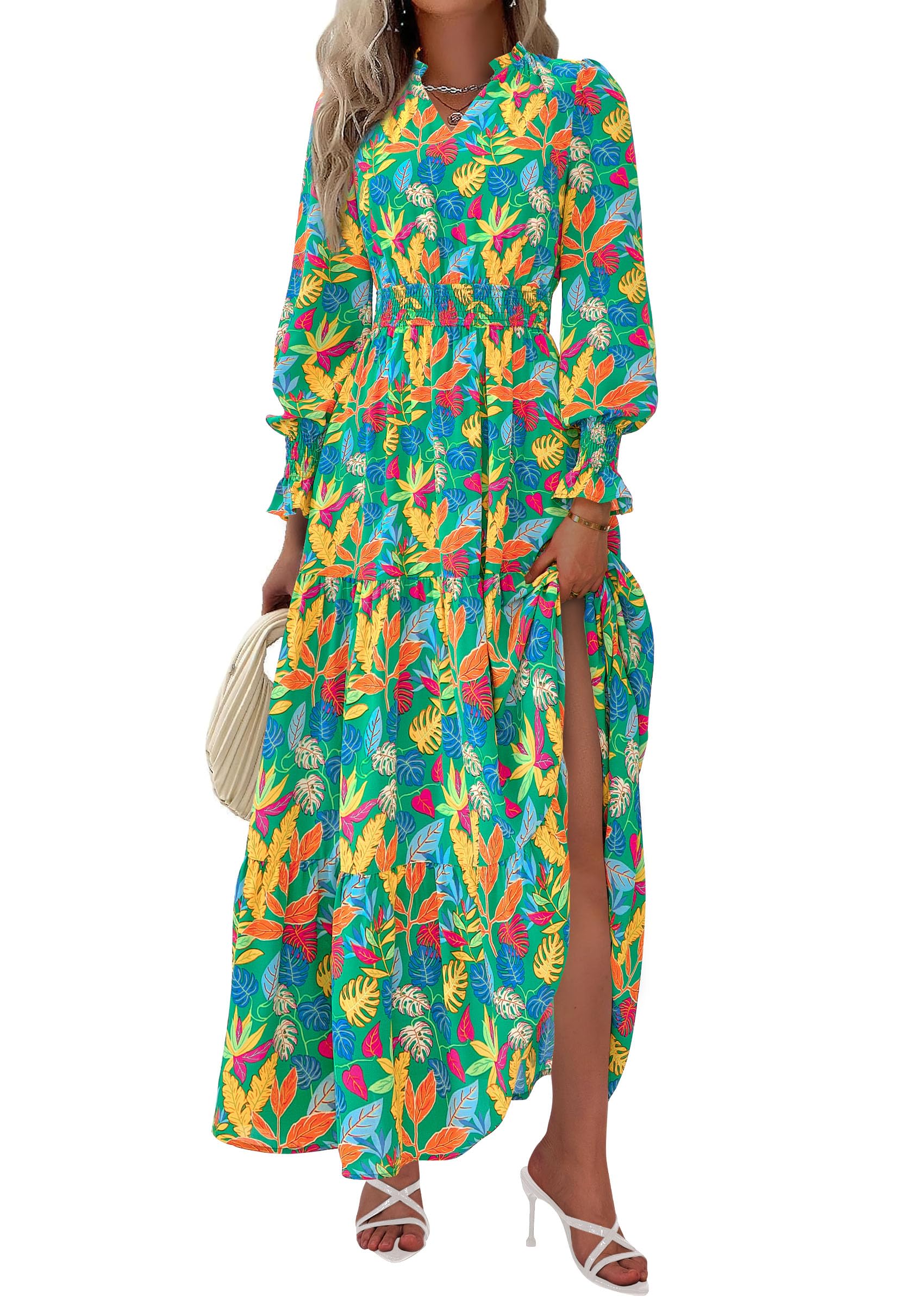 Women's Floral Maxi Dress Fall A Line Wedding Guest Dresses