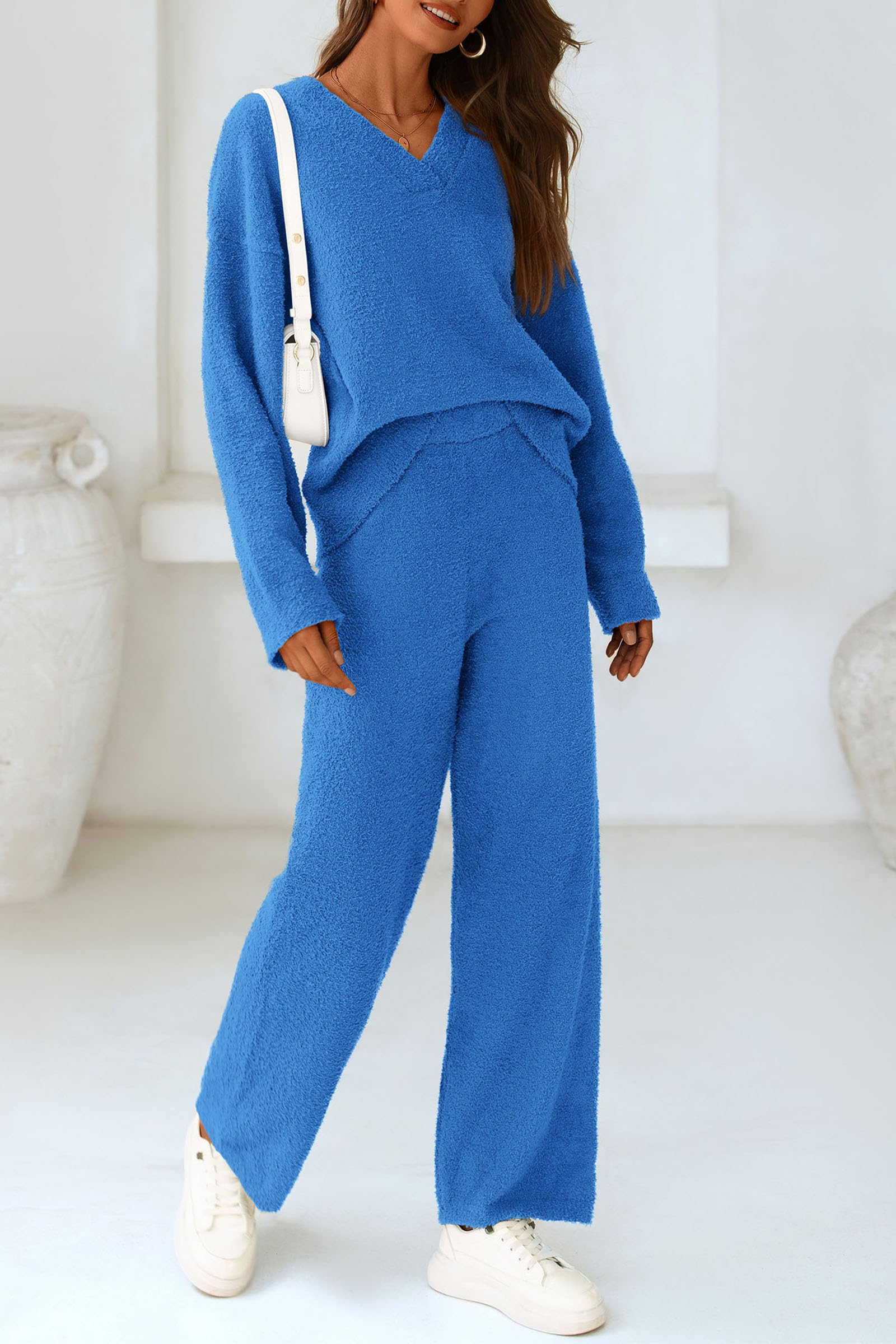 Lounge Sets for Women Fall 2 Piece Fuzzy Sweater Pajama Set