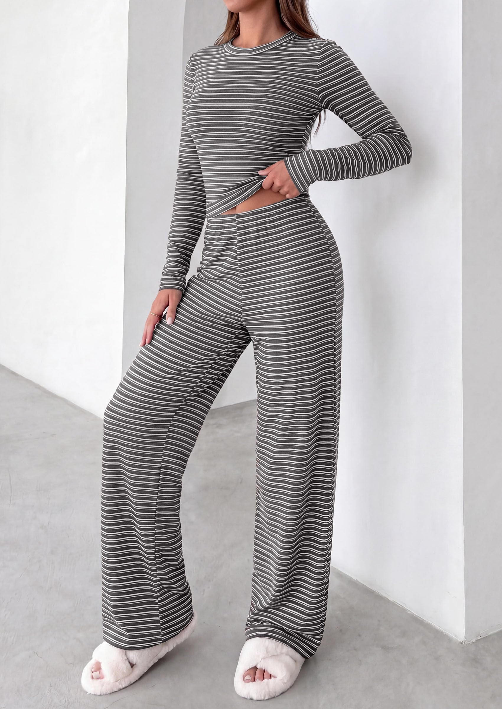 Lounge Sets for Women Fall 2 Piece Knit Matching Striped Set