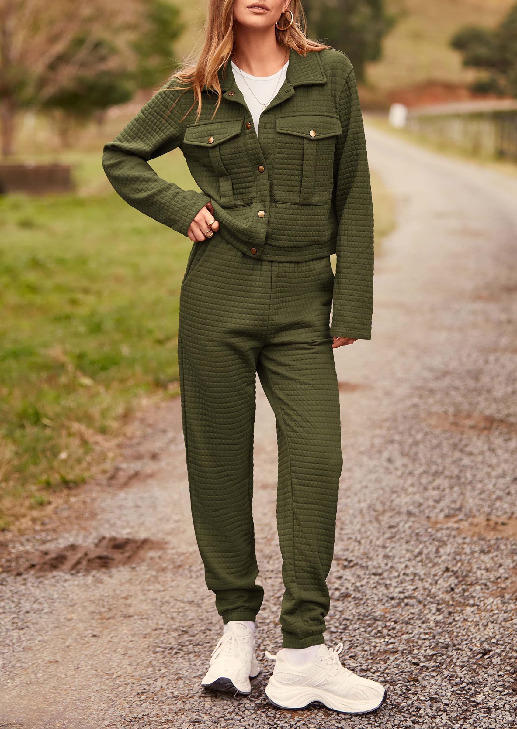 Women's 2 Piece Matching Lounge Sets Tracksuit,Army Green,M