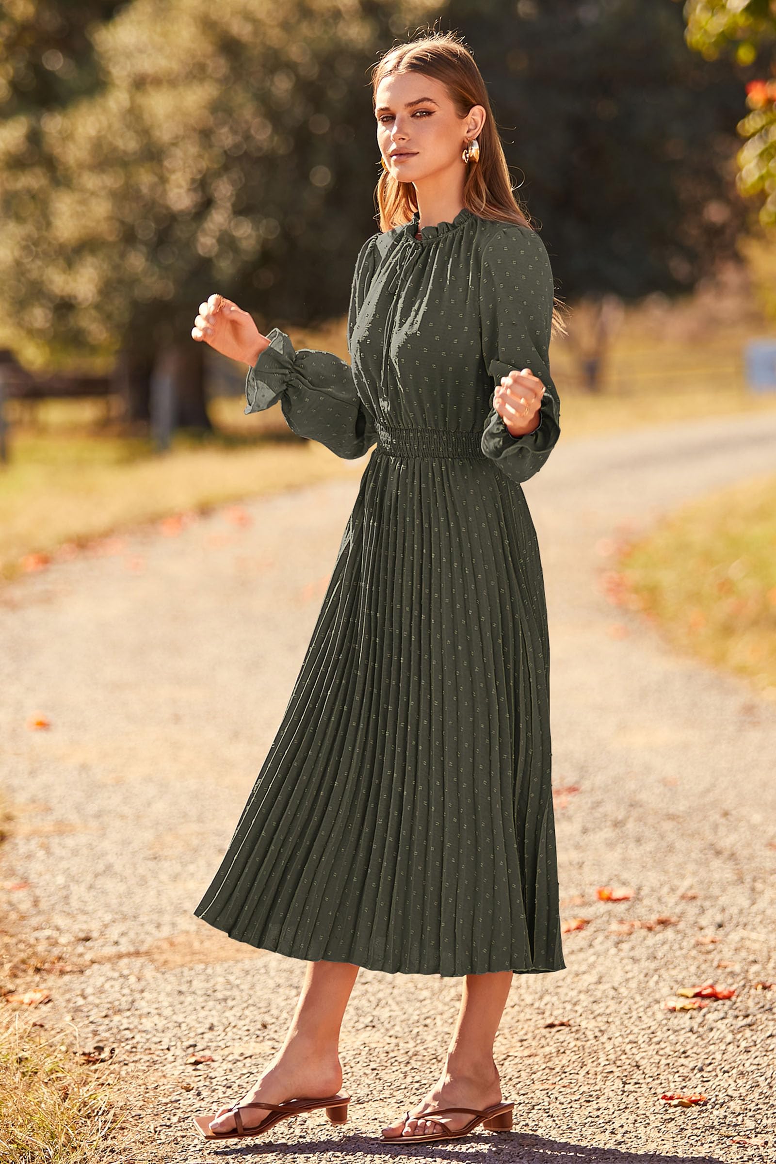 Women's Fall Midi Wedding Guest Dress(Army Green,Small)
