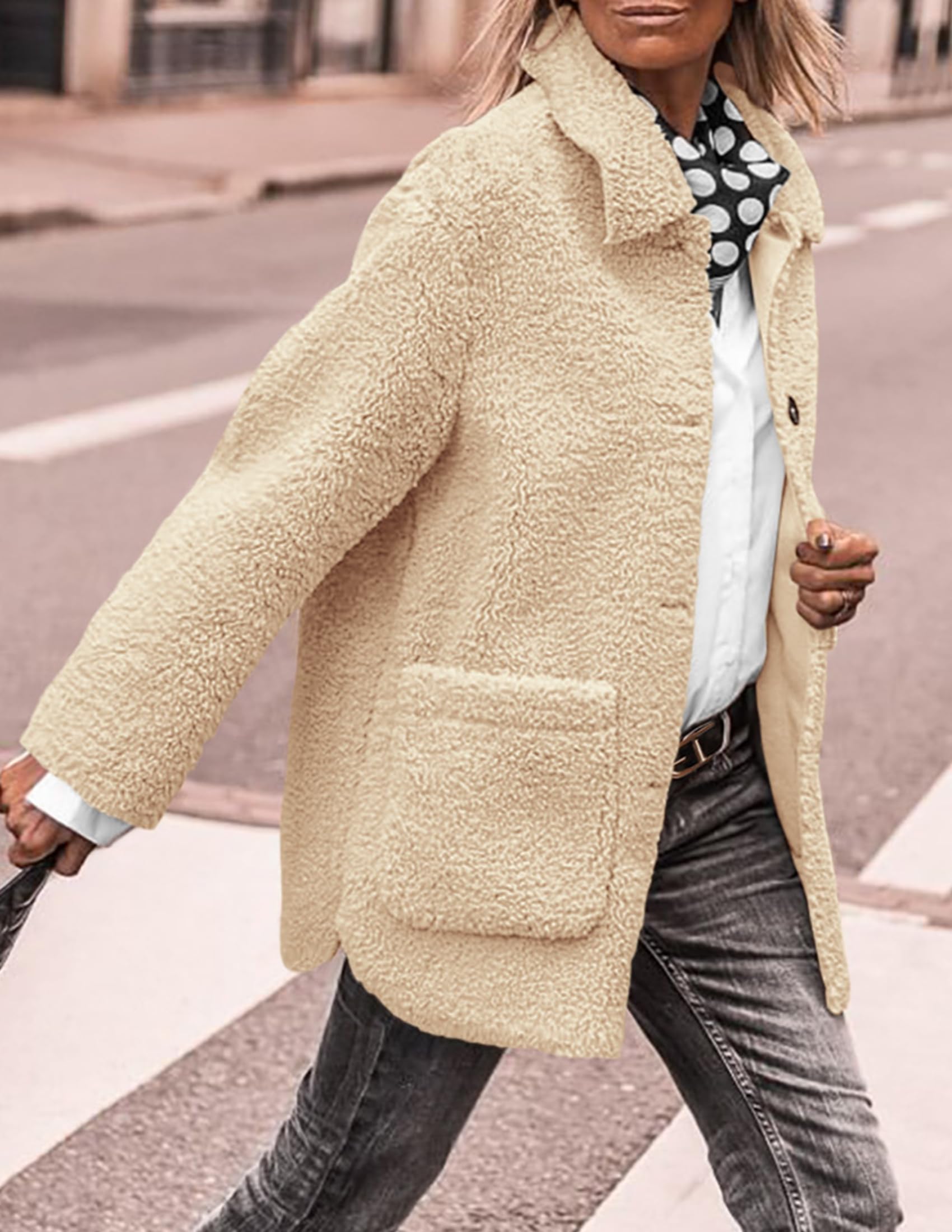 Women's Fleece Sherpa Coats Winter Outfits Beige,S