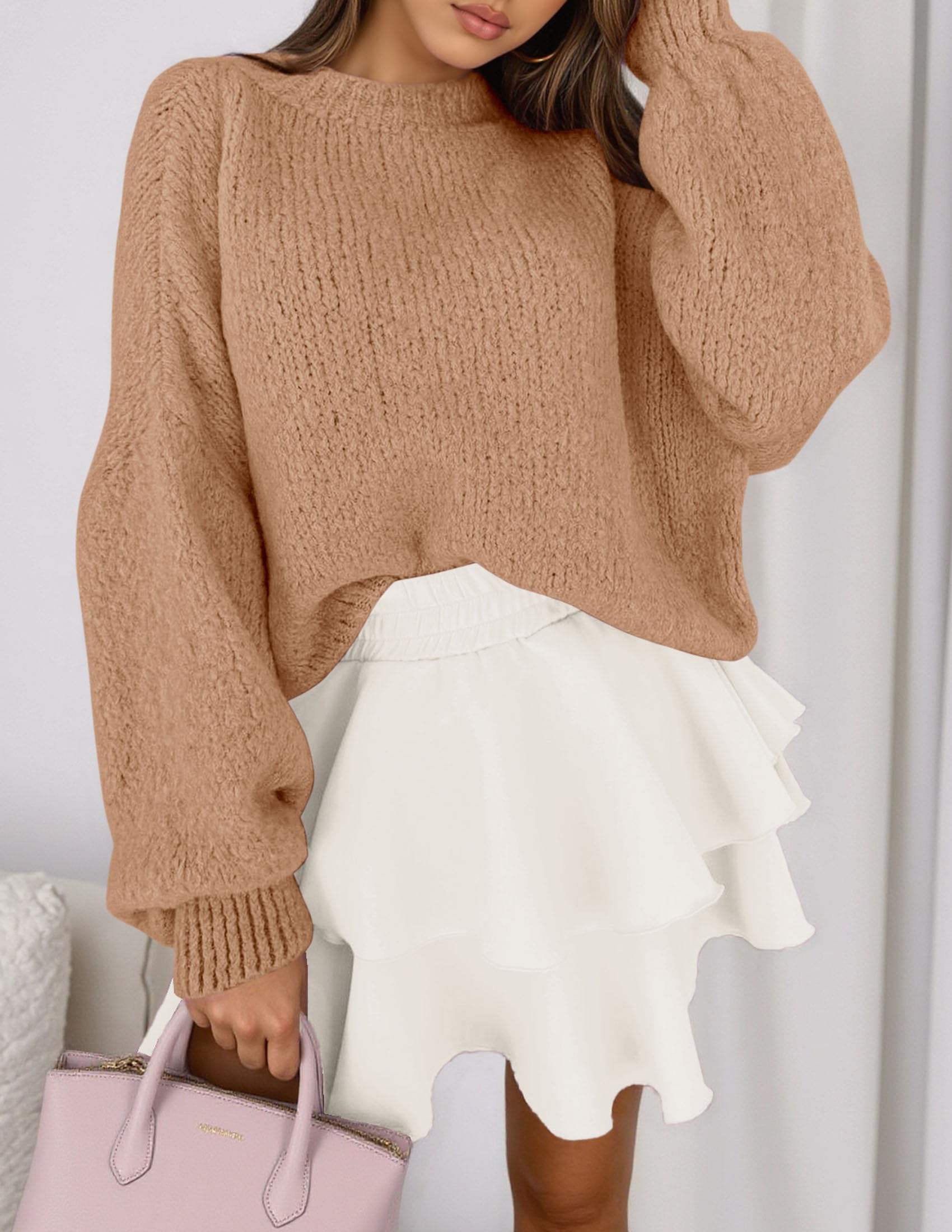 Women's Chunky Knit Oversized Pullover Sweaters,Khaki,XL