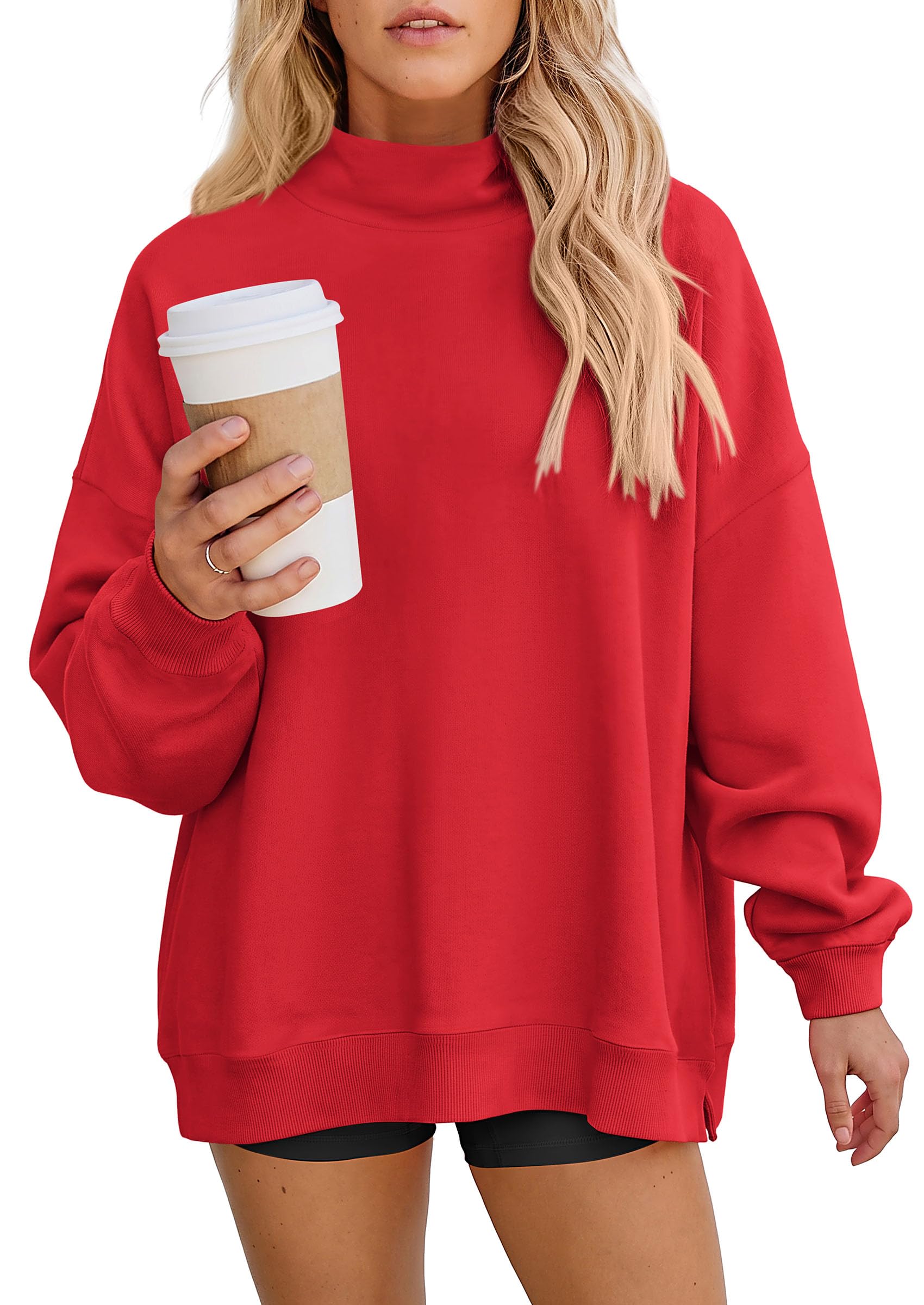 Womens Mock Neck Sweatshirt Oversized Pullover Fall Outfits