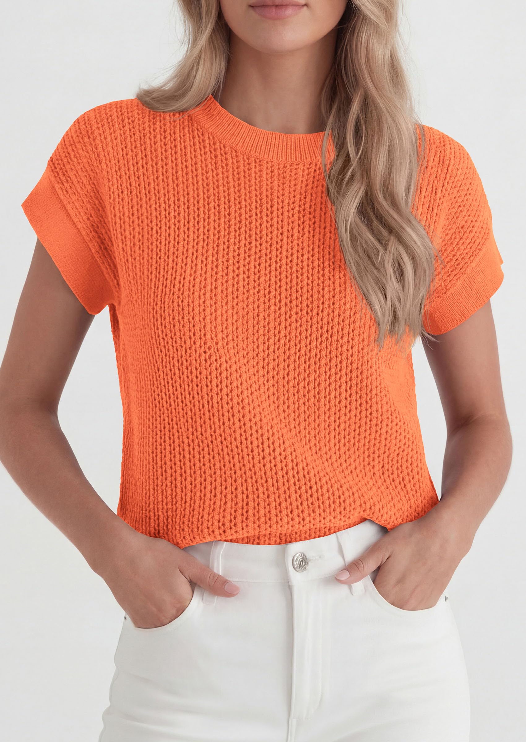 Women's Summer Sweater Vest Crochet Tops (Orange,S)