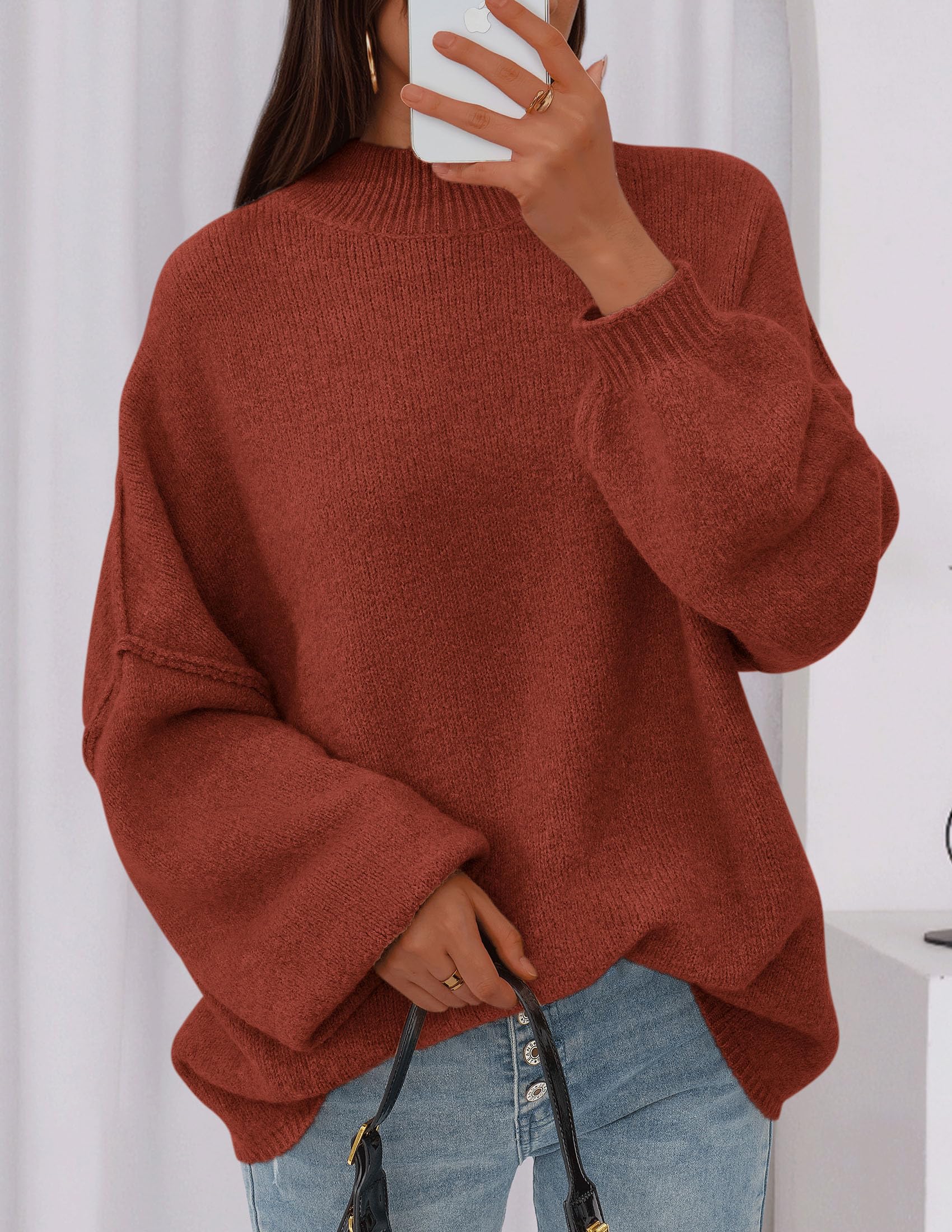 Women's Oversized Sweaters Fall Clothes (Burnt Orange,S)