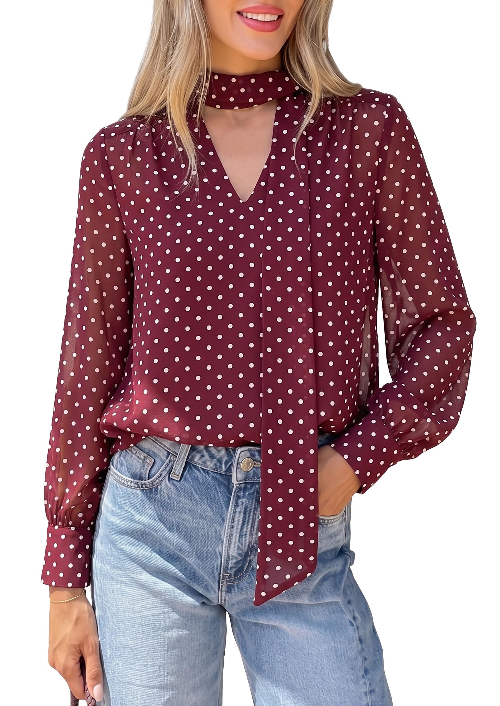 Women's Chiffon Boho Blouses Dressy Business Casual Work Tops