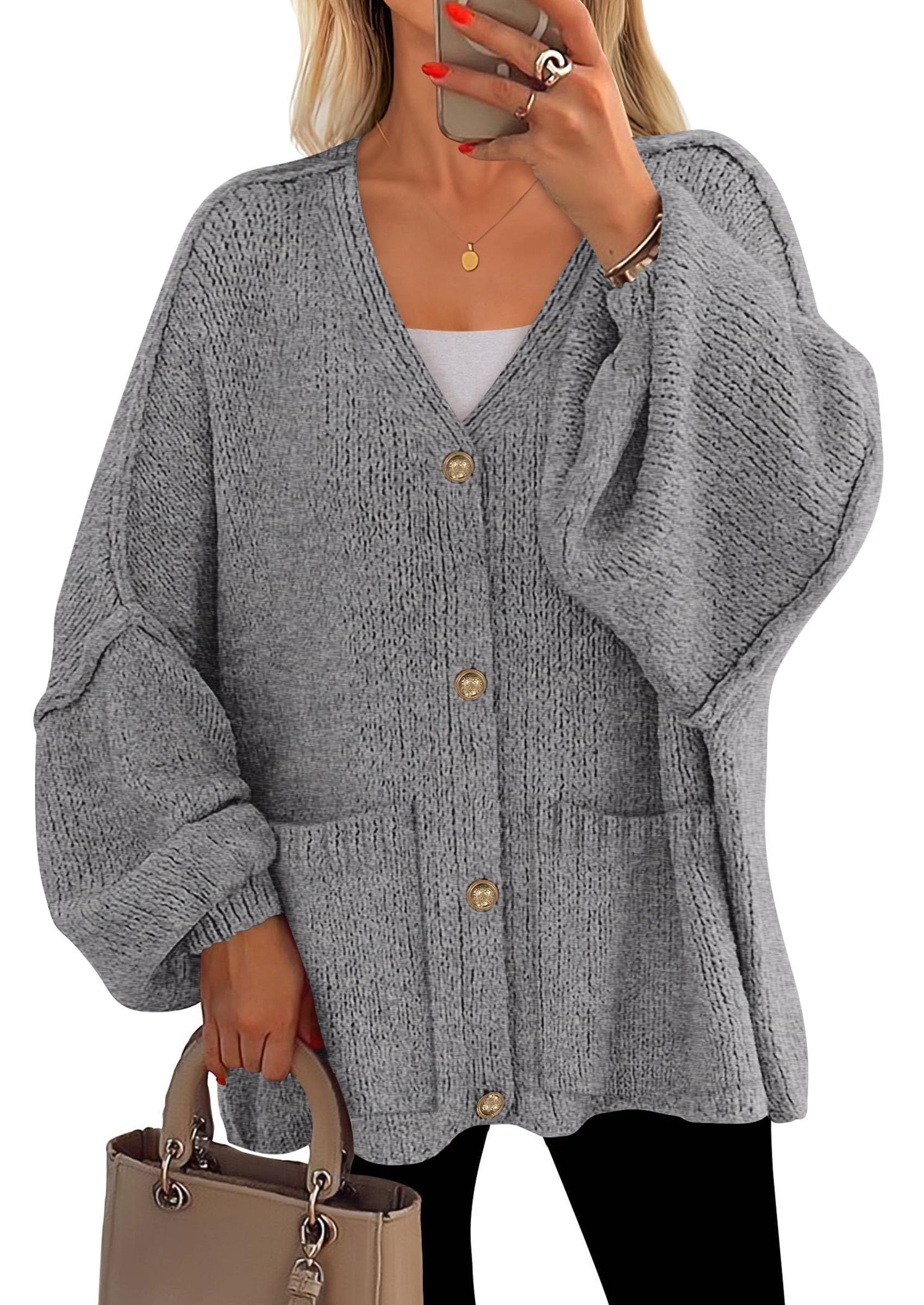 Oversized Chunky Cardigan Sweaters for Women Dark Grey,S