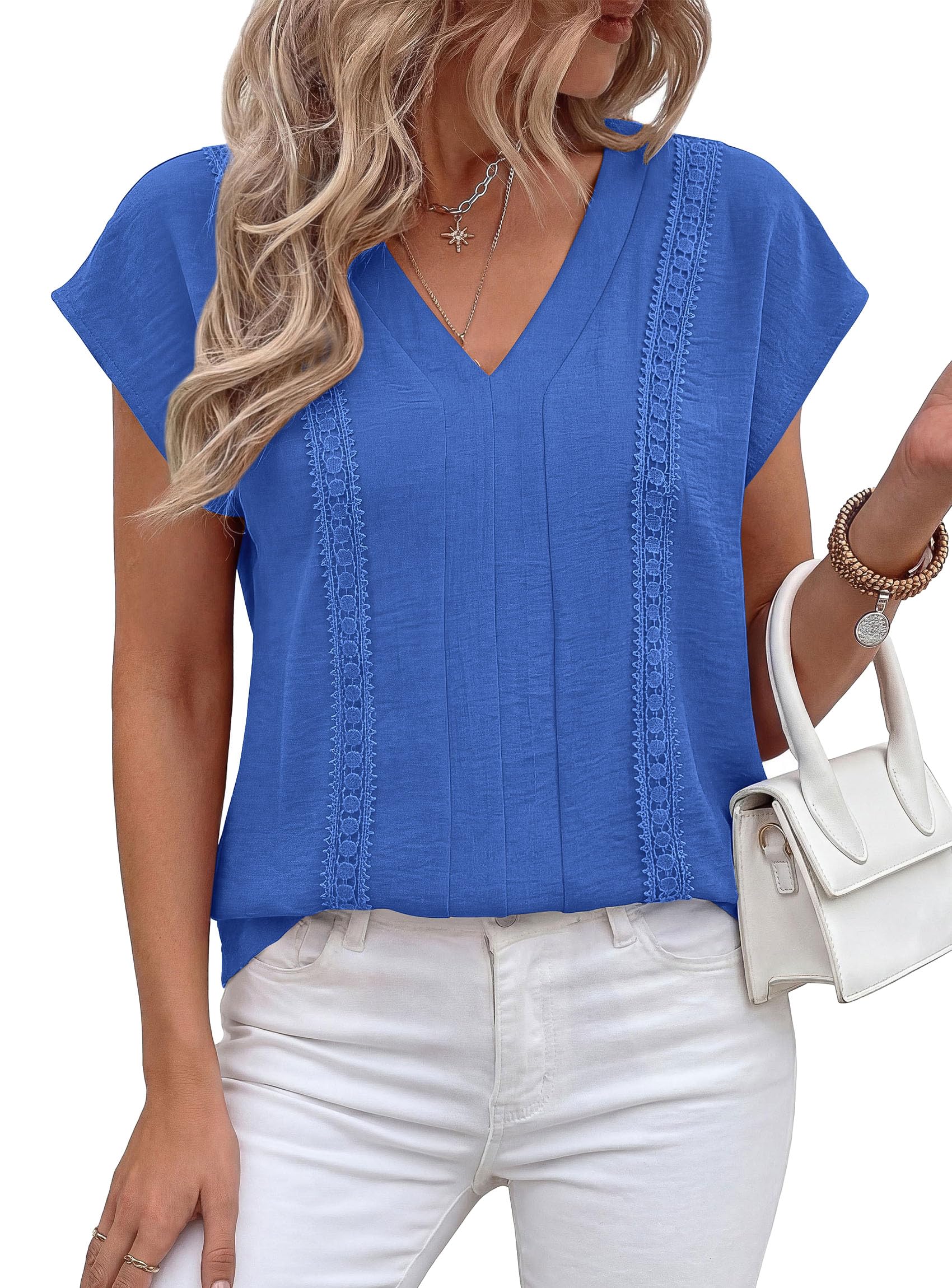 Women's Summer Tops Dressy Casual Blouses,Blue,S