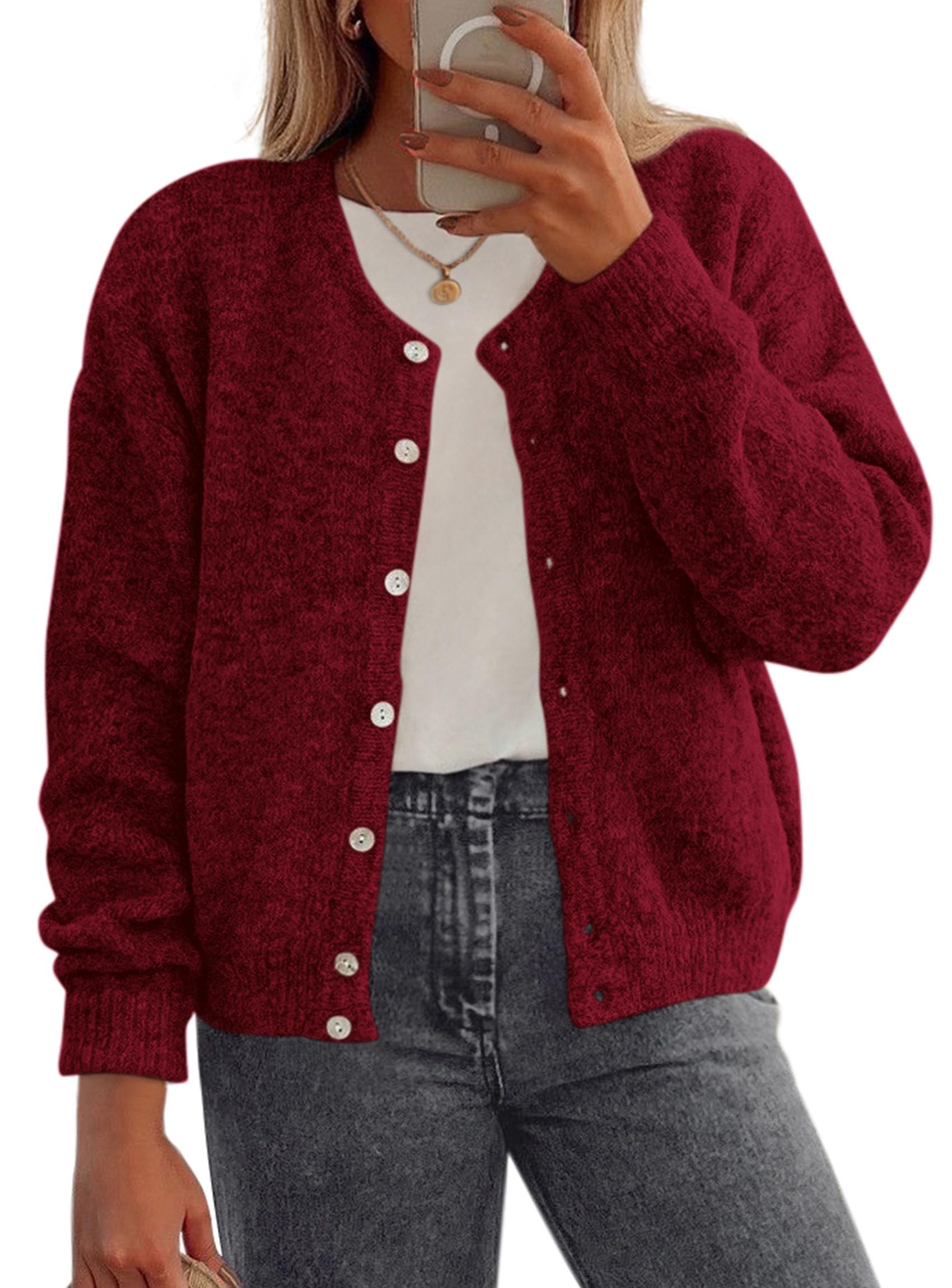 Womens Long Sleeve Cardigan Sweaters Button Down Knit Tops