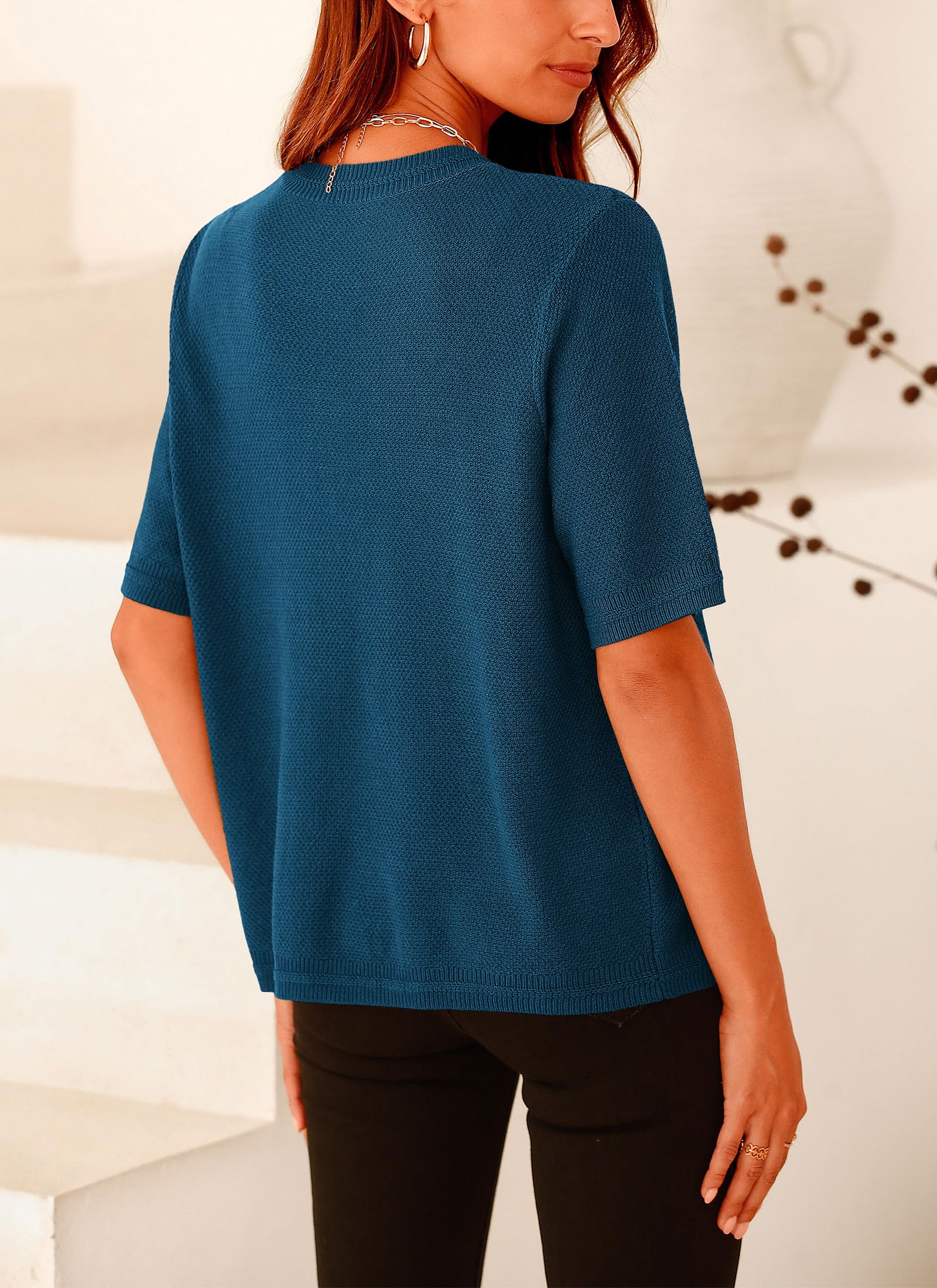 Women's Summer Casual Button Down Shirts Dark Blue,Small