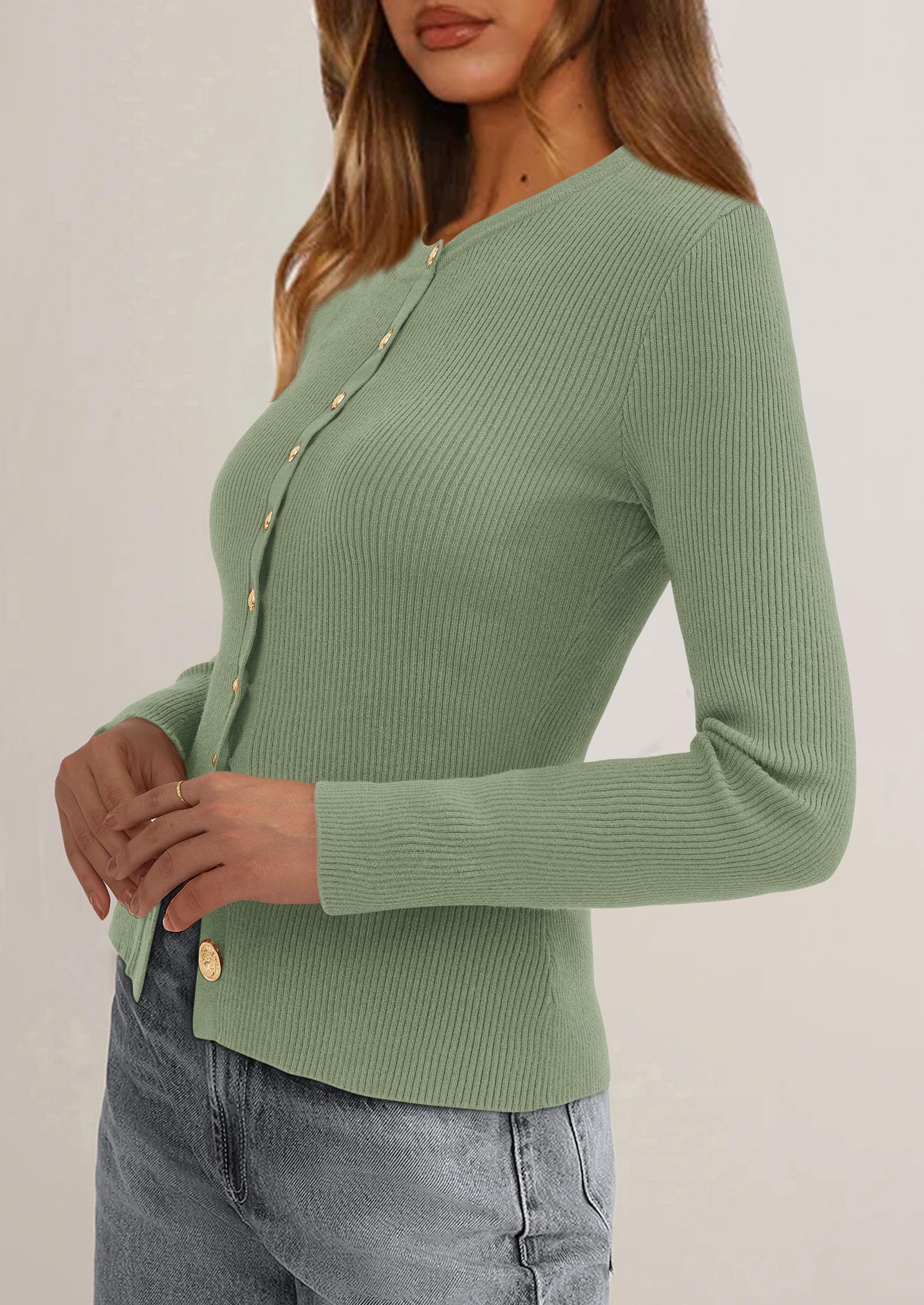 Women's Fall Lightweight Cardigan Sweaters,Light Green,S