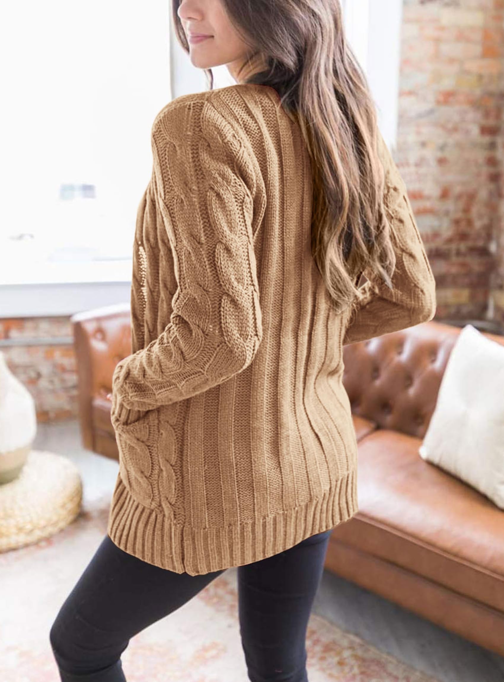 Women Chunky Cable Knit Cardigan Sweaters Fall Fashion Clothes