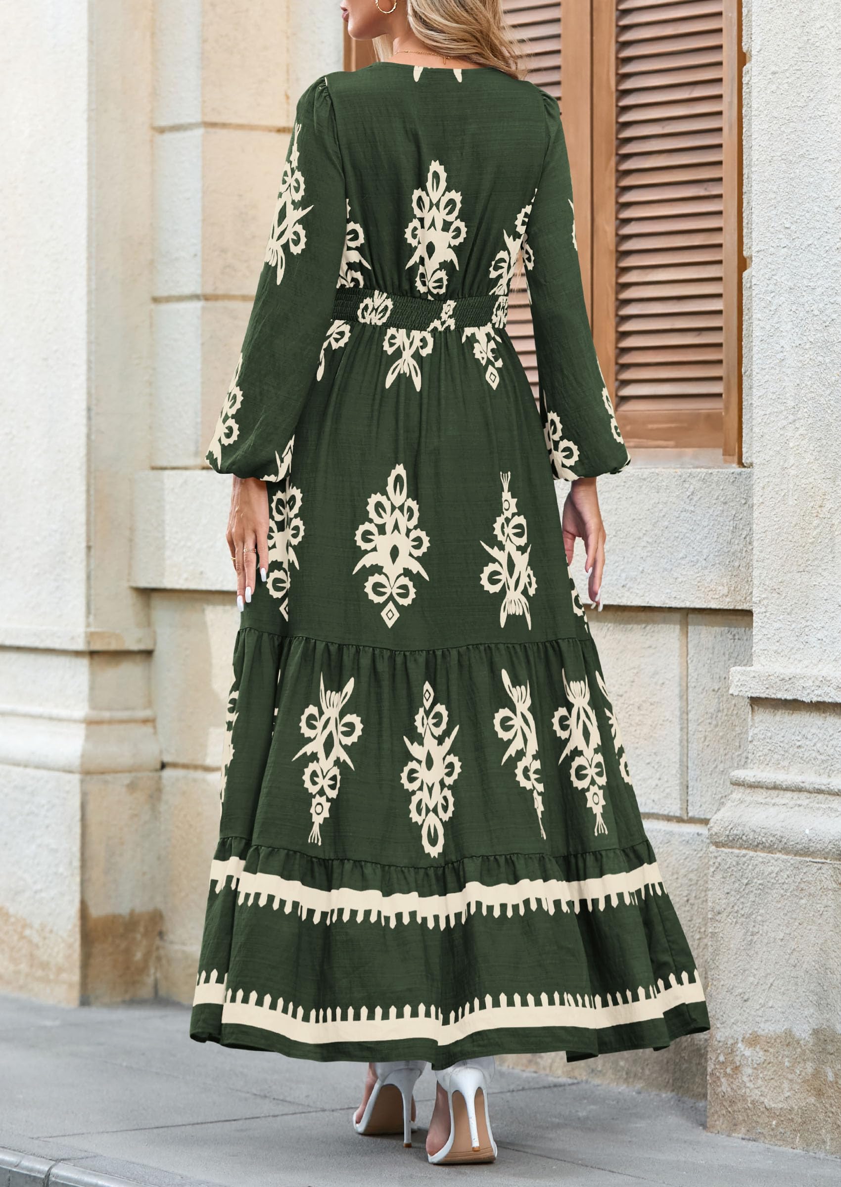 Women's Long Sleeve Floral Boho Maxi Wedding Guest Dress