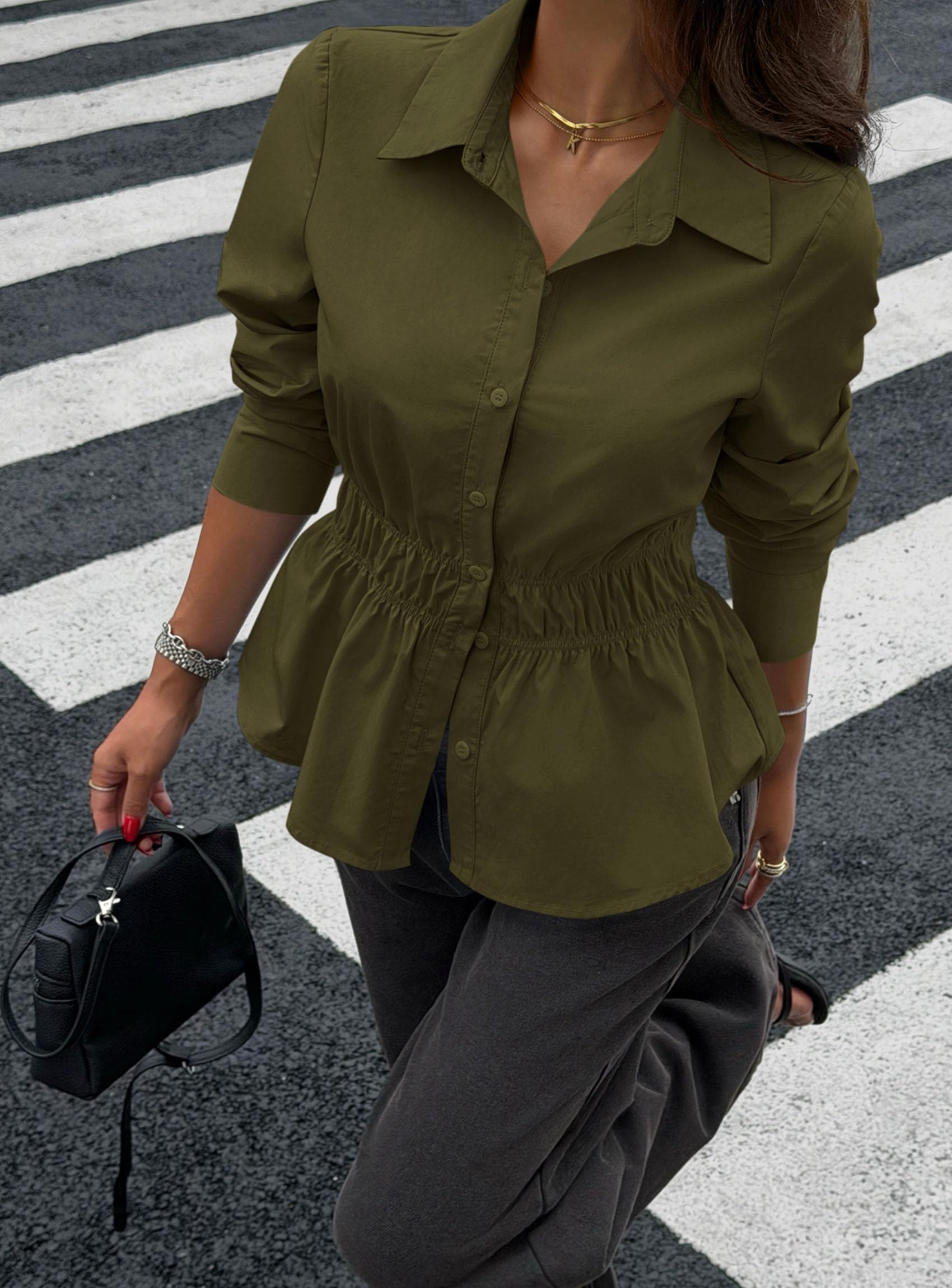 Women's Peplum Button Down Work Shirts Business Casual Tops