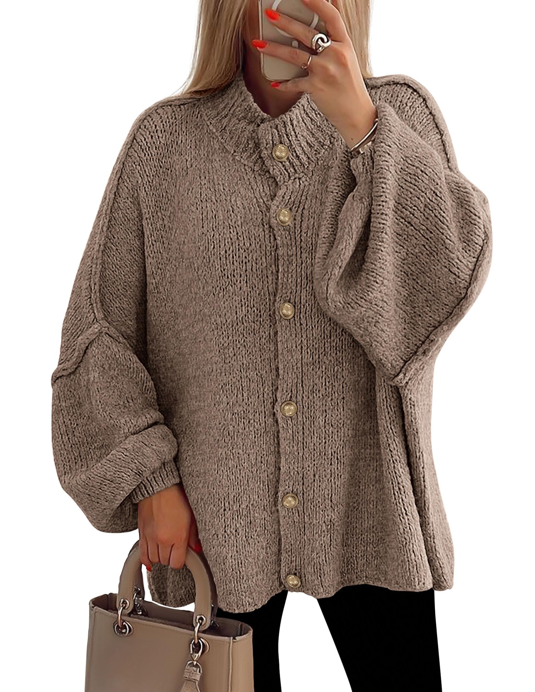 Women's Oversized Chunky Cardigan Sweaters(Camel,Small)