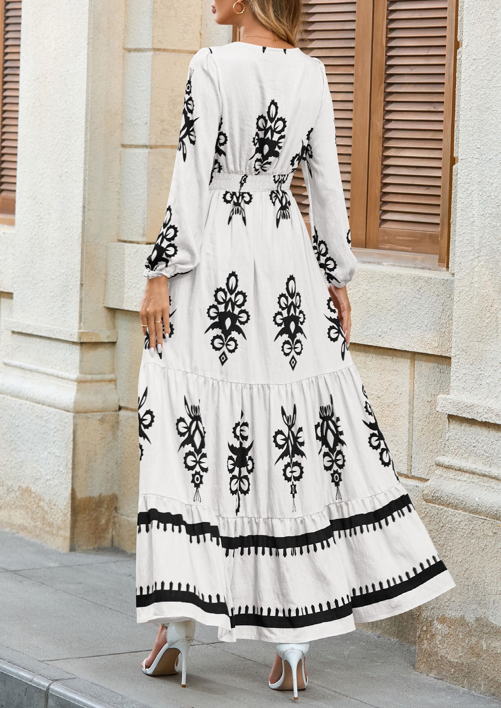 Women's Long Sleeve Floral Boho Maxi Wedding Guest Dress