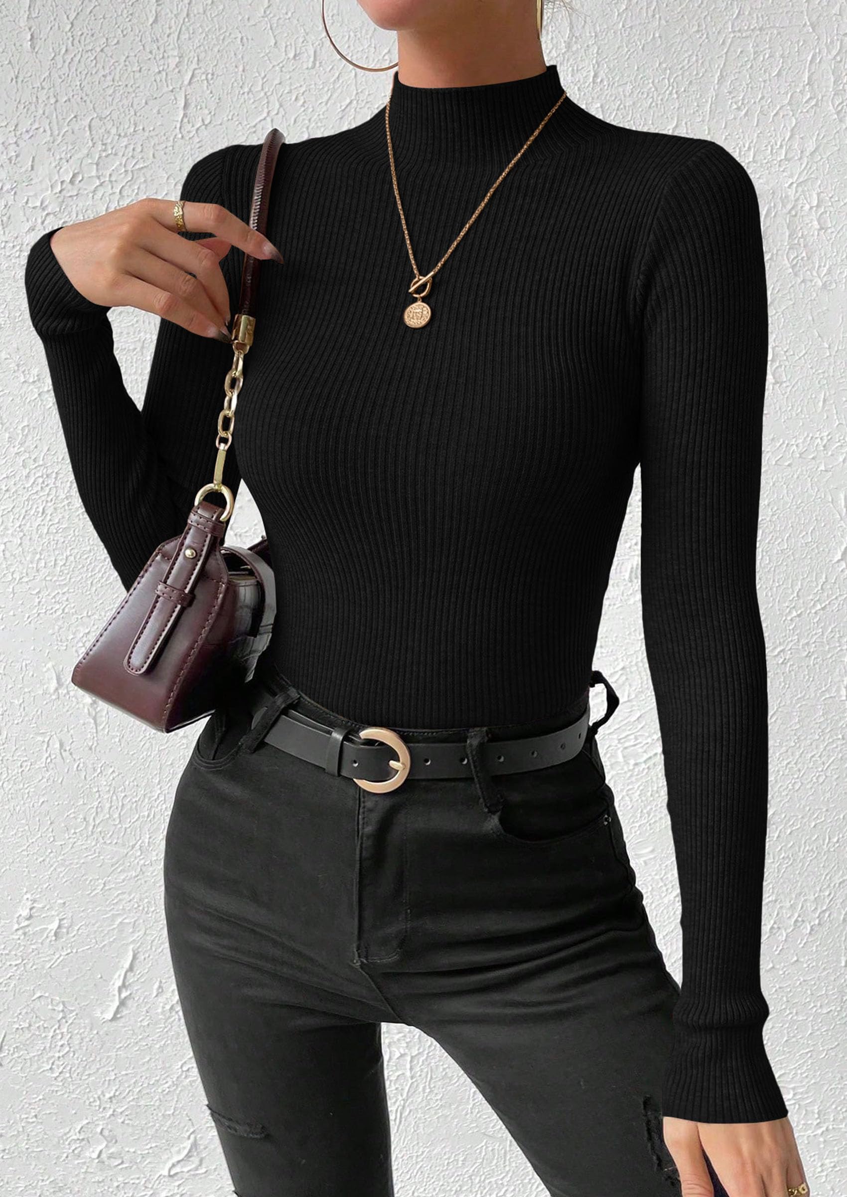 Women's Mock Turtleneck Lightweight Sweaters Fall Knit Tshirts