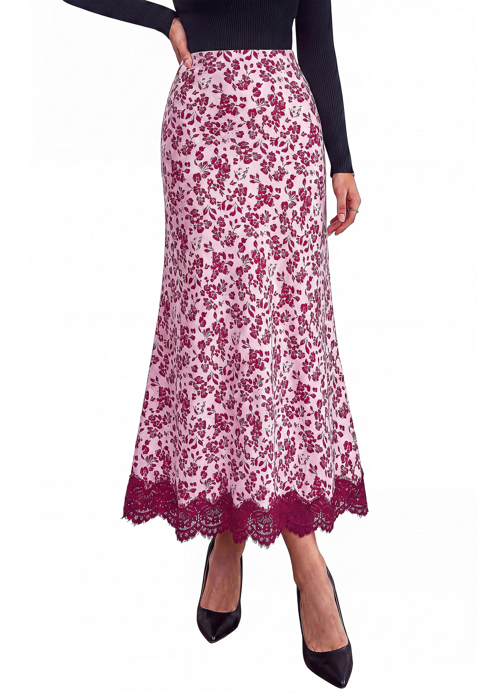 Women's Polka Dot Satin Skirt Fall Flowy Midi Leopard Skirts