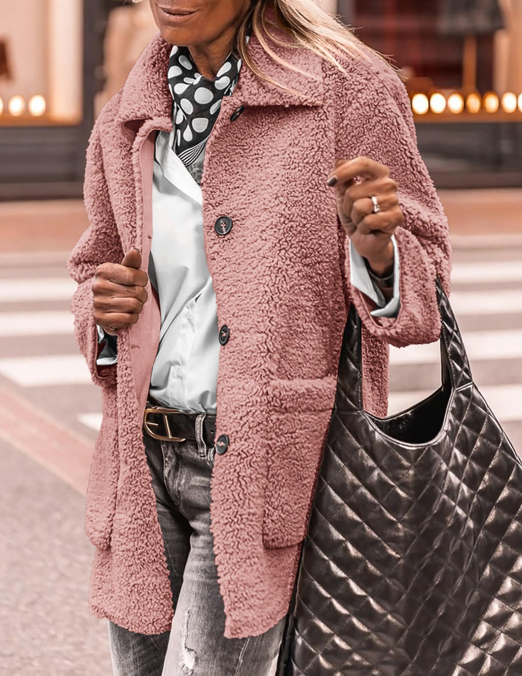 Women's Fleece Sherpa Coats Winter Outfits Pink,S