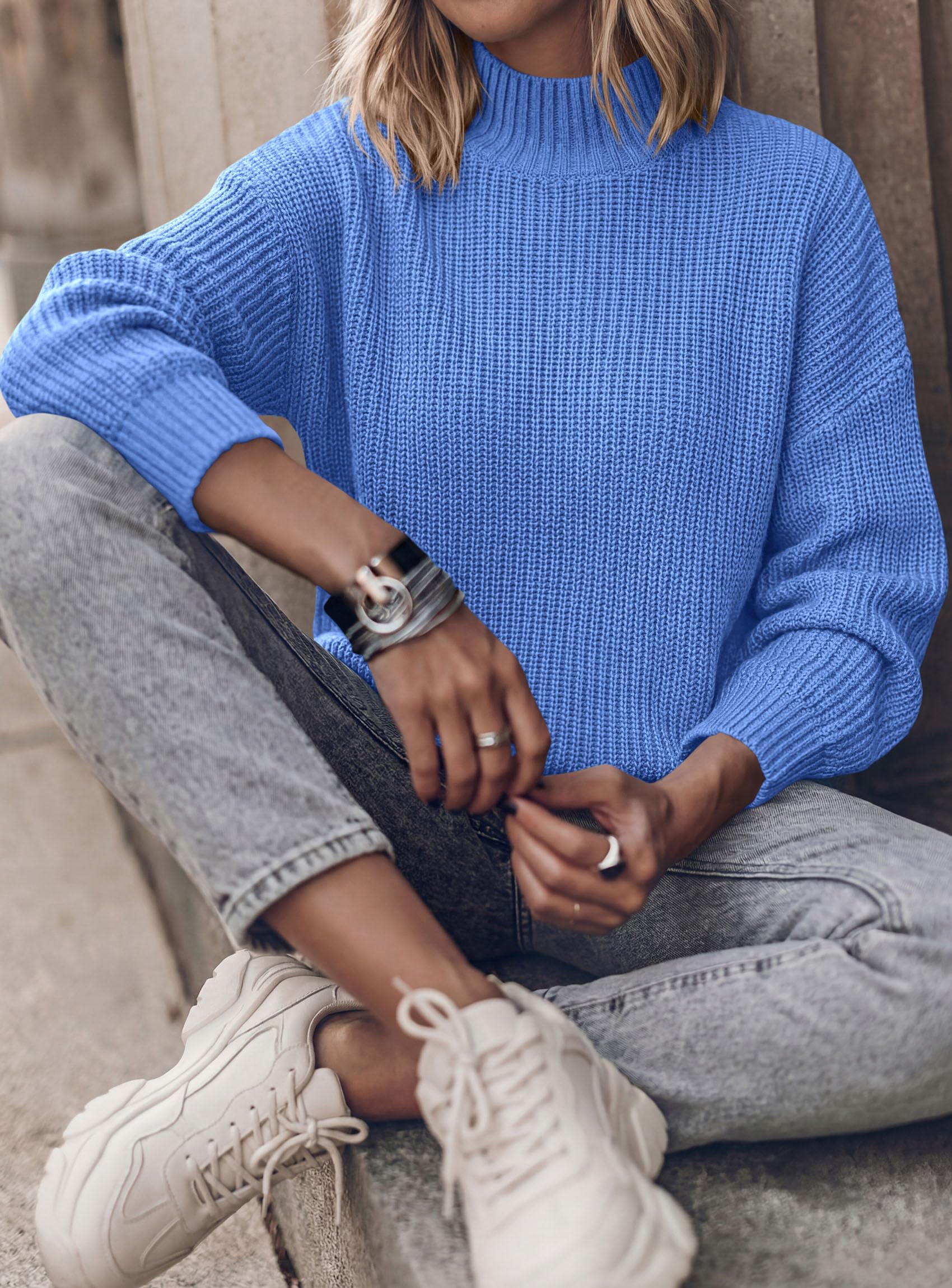 Women's Chunky Knit Fall Mock Turtleneck Pullover Sweaters
