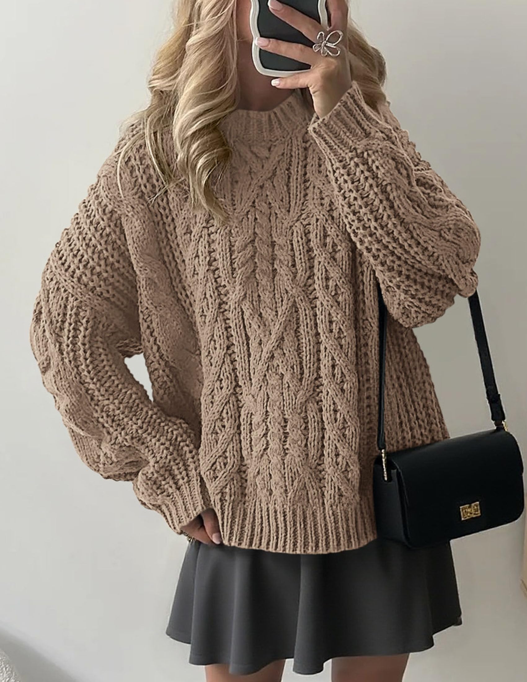 Womens Oversized Fall Sweaters Chunky Cable Knit Pullover Tops