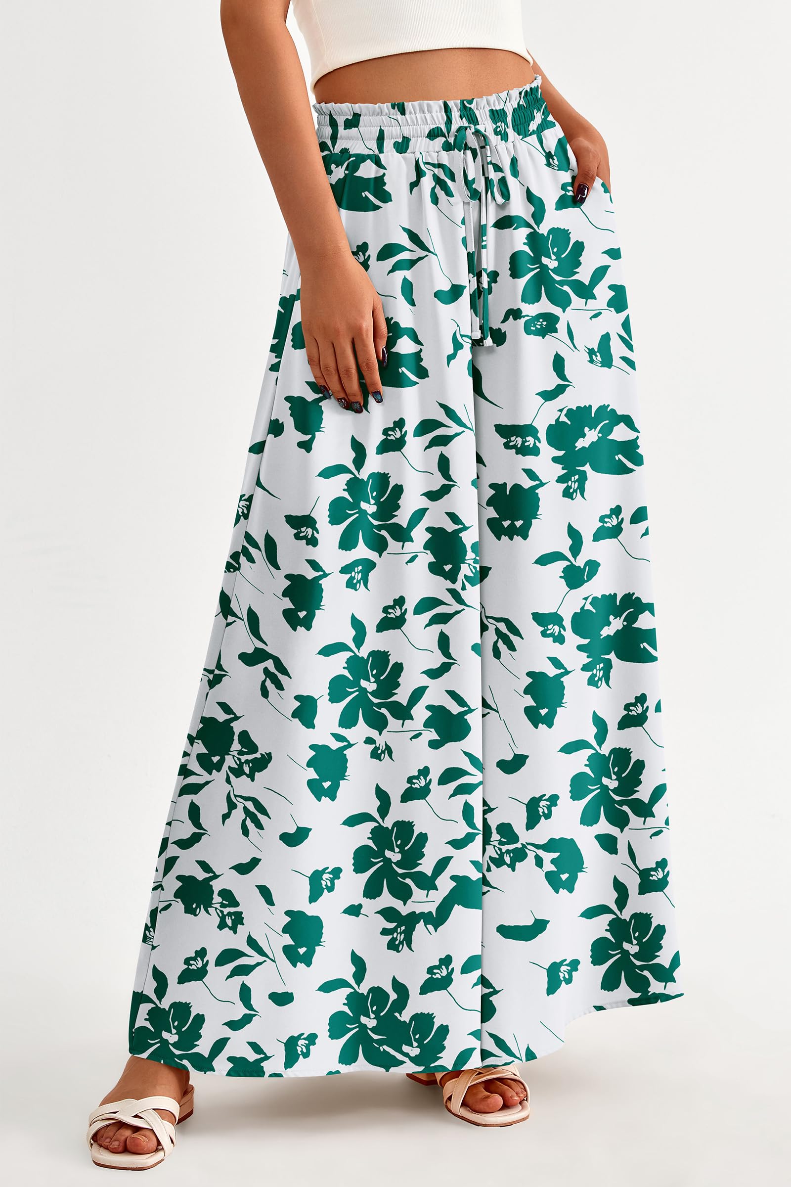 Summer Wide Leg Palazzo Pants for Women Casual,Print Green,S