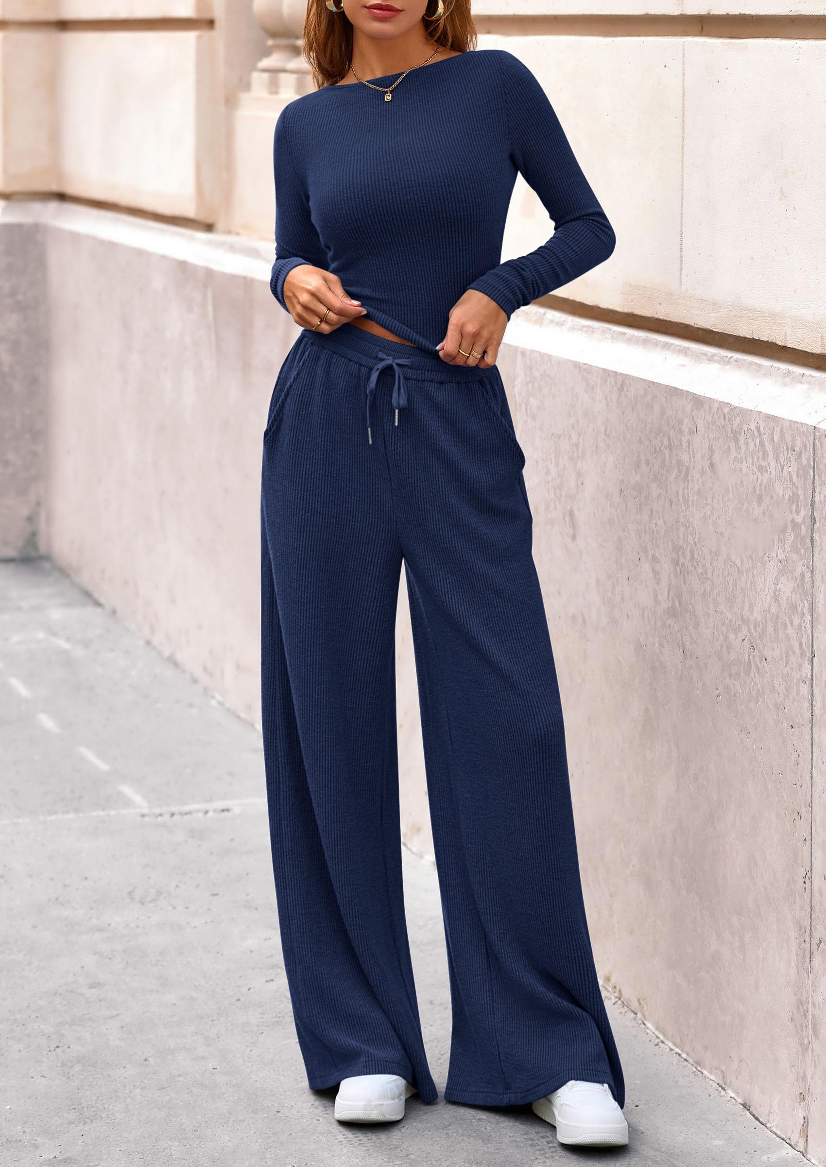 Matching Sets Women Clothing 2 Piece Lounge Set,Navy,S