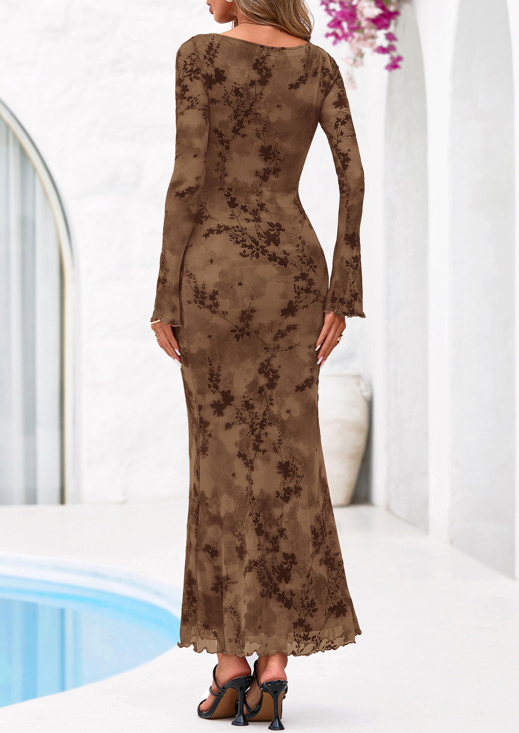 Women's Floral Bodycon Maxi Dress Wedding Guest Dresses