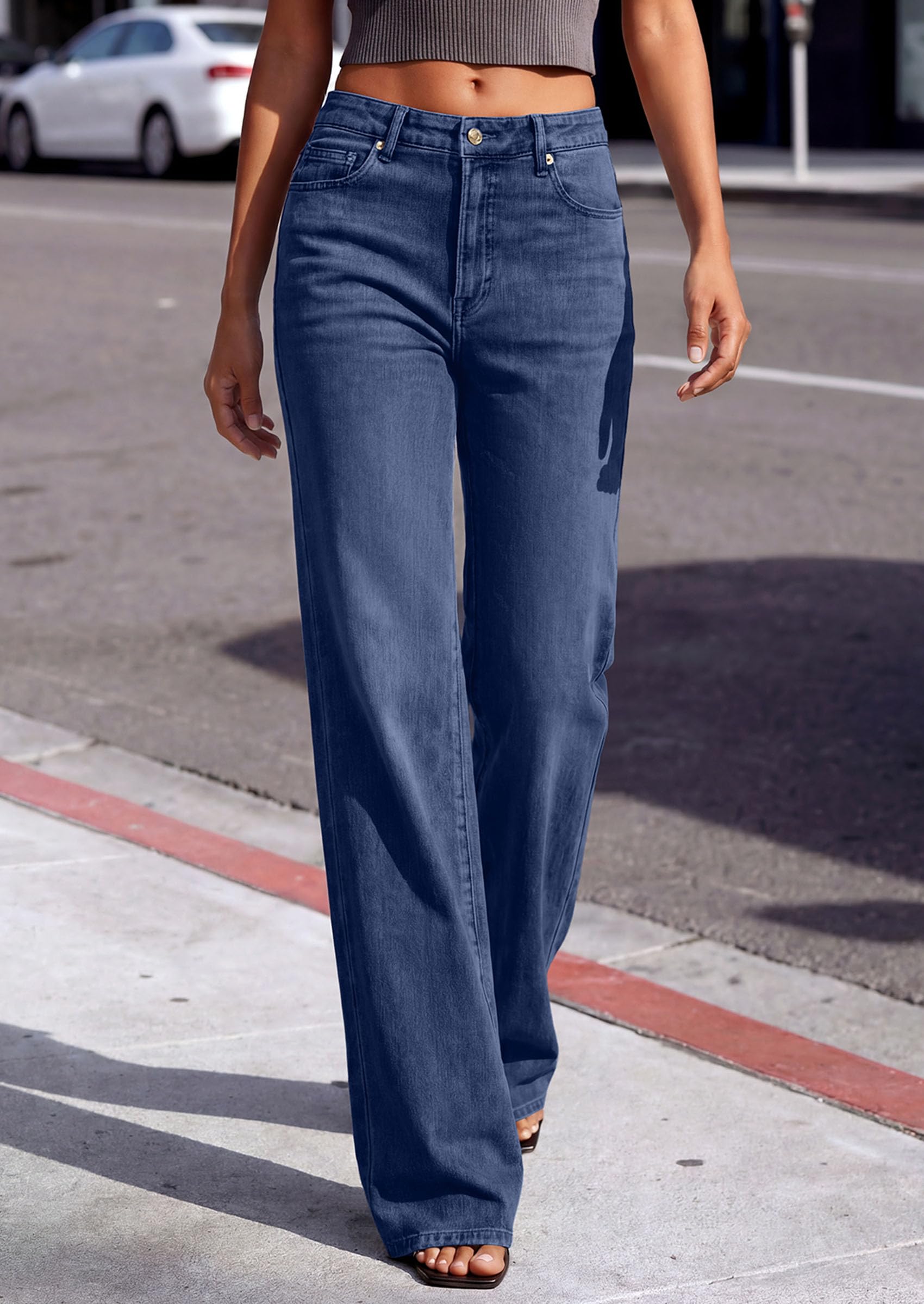 Women's Jeans Stretchy High Waisted Denim Pants,Deep Blue,10