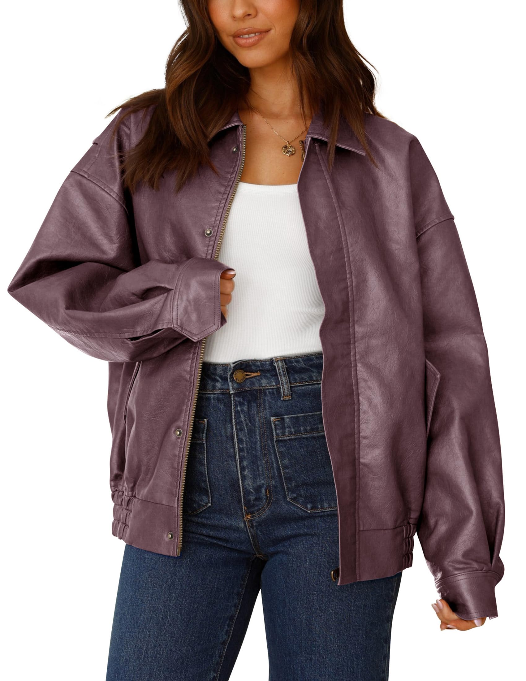Women's Faux Leather Motorcycle Jackets(Purple,Small)