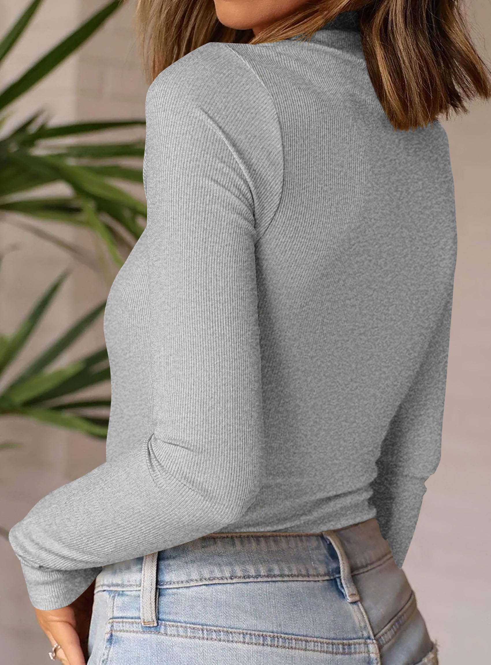 Womens Mock Turtleneck Fall Long Sleeve Shirts,Grey,XS
