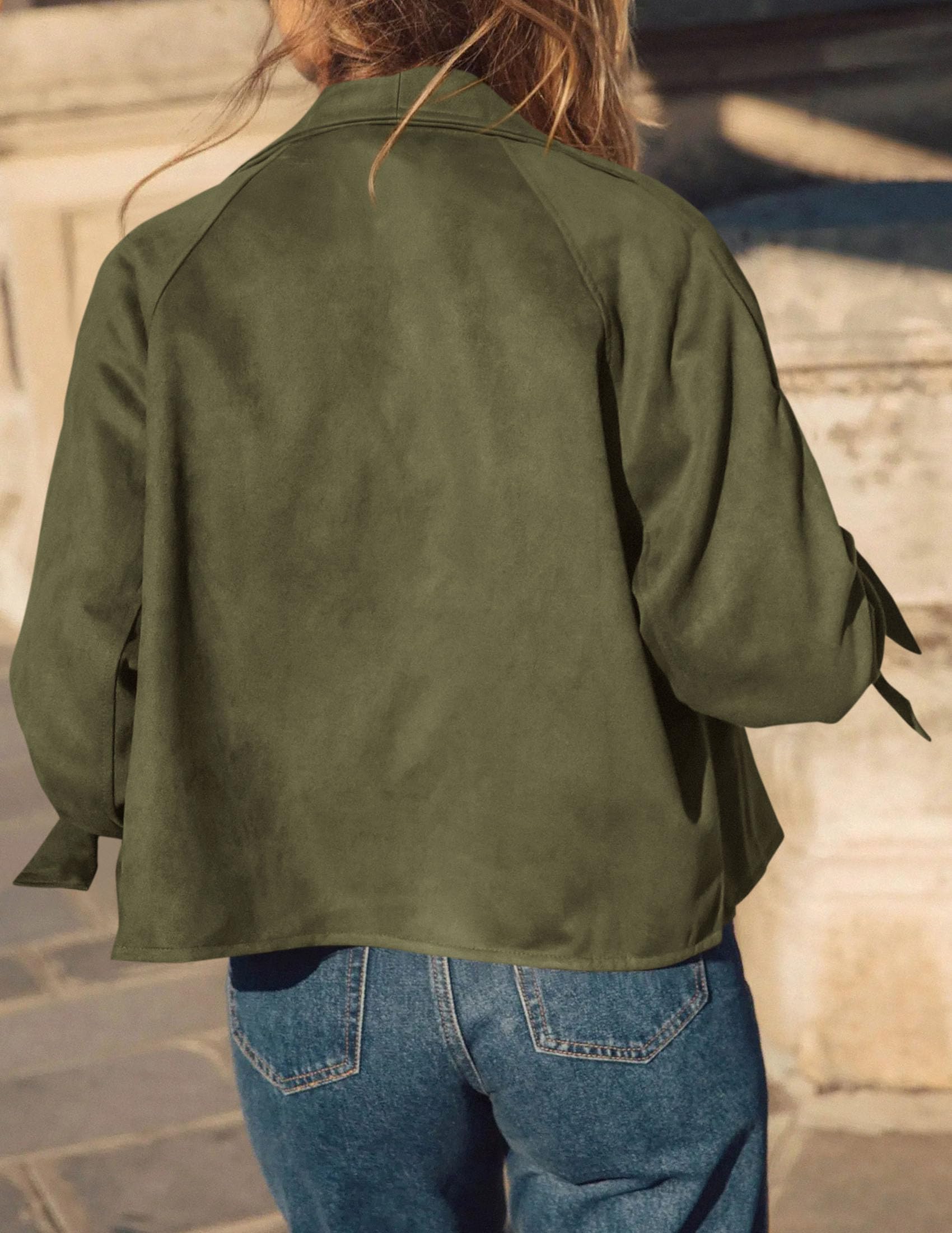 Women Faux Suede Double Breasted Trench Coat Cropped Jackets