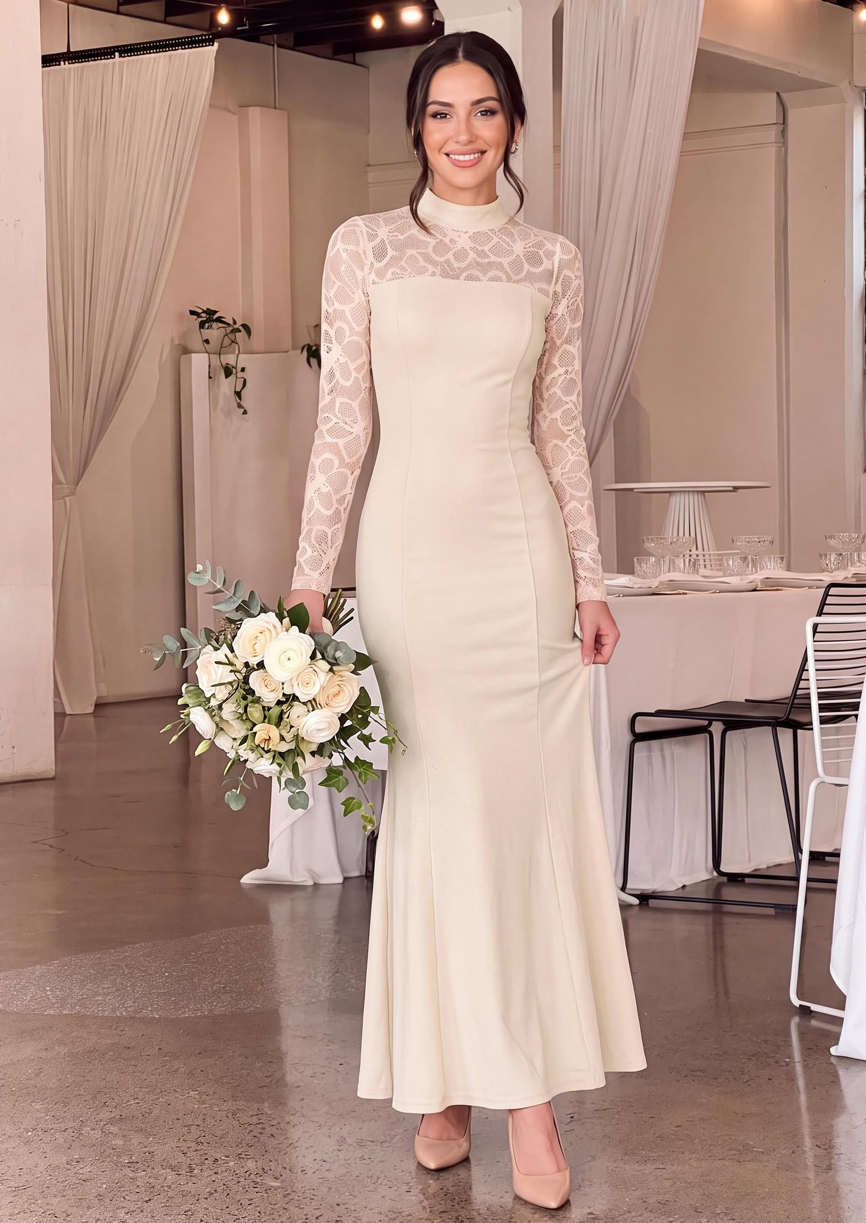 Women's Fall Lace Sheer Dress Bodycon Maxi Cocktail Dresses