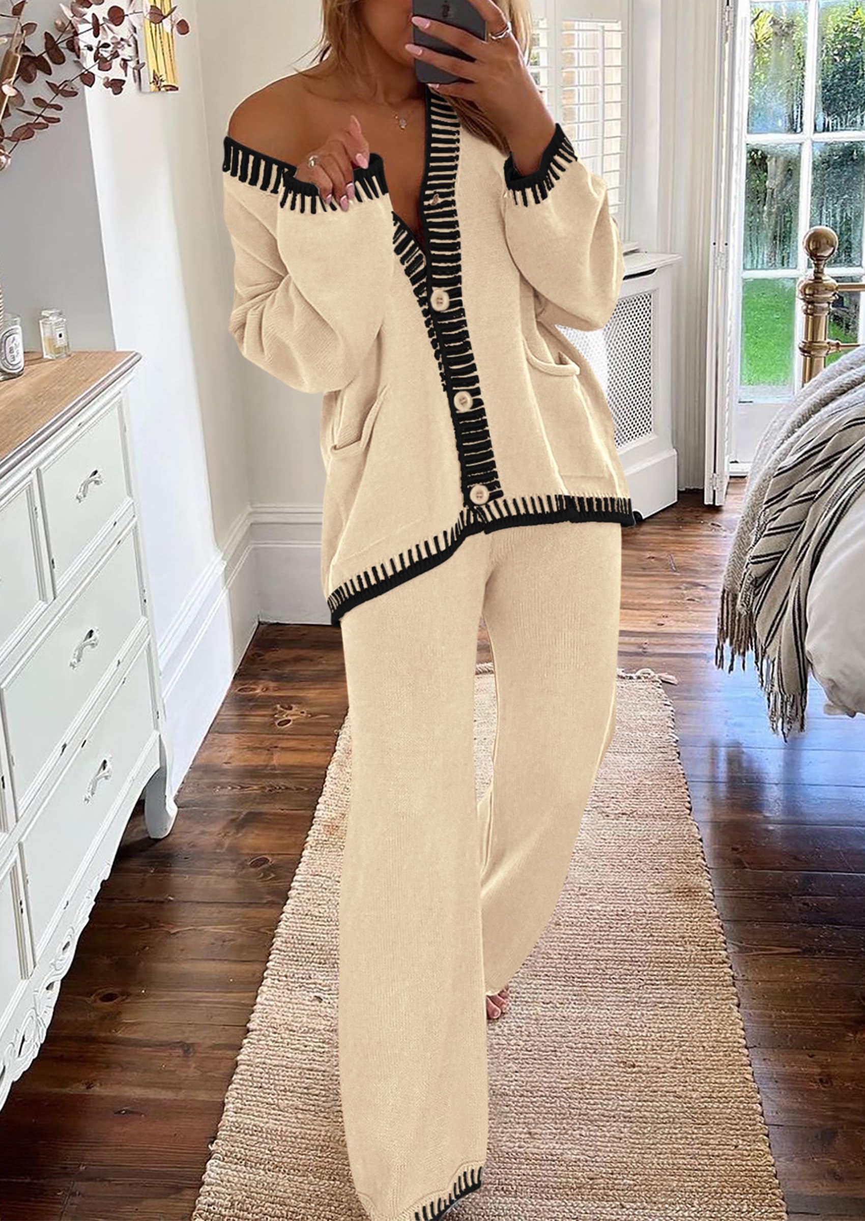 Women's Fall 2 Piece Matching Cozy Knit Sweater Lounge Sets