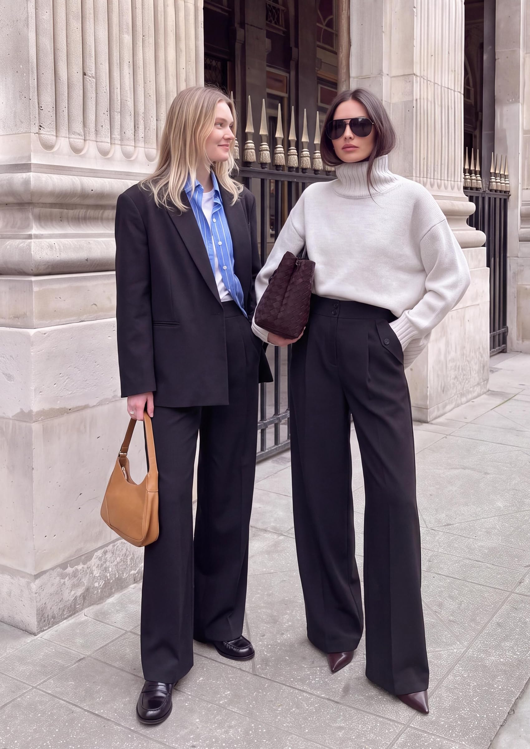 Women's Wide Leg Work Dress Pants Trousers (Black,S)