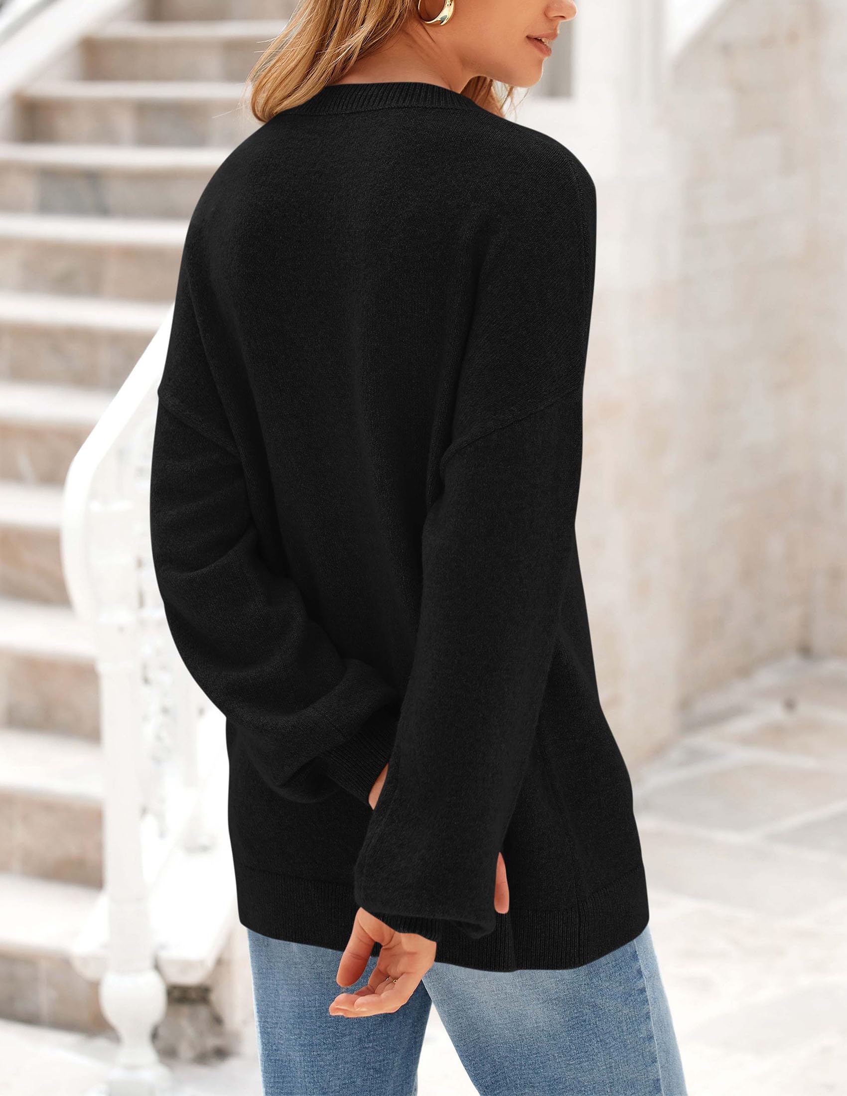 Women's Fall Sweaters Crewneck Long Sleeve Tops,Black,S
