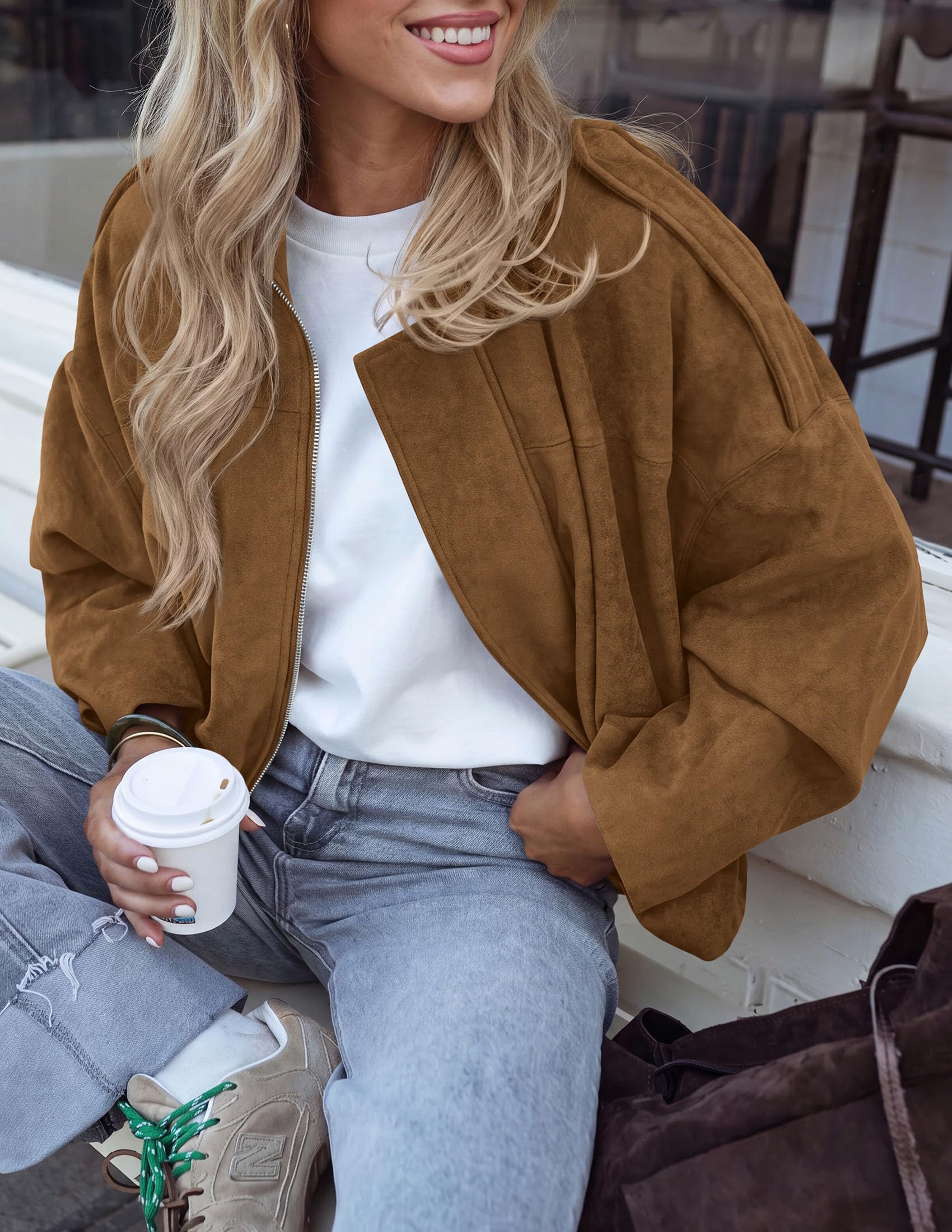 Faux Suede Jacket Women Fall Cropped Western Bomber Jacket