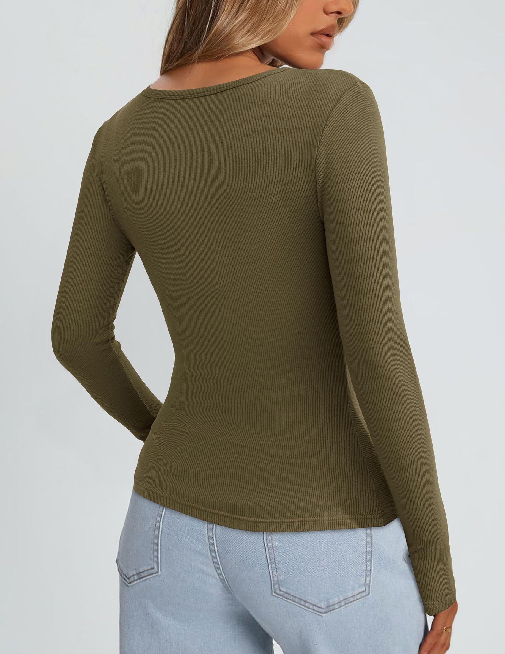 Square Neck Long Sleeve Shirts for Women Army Green,XS