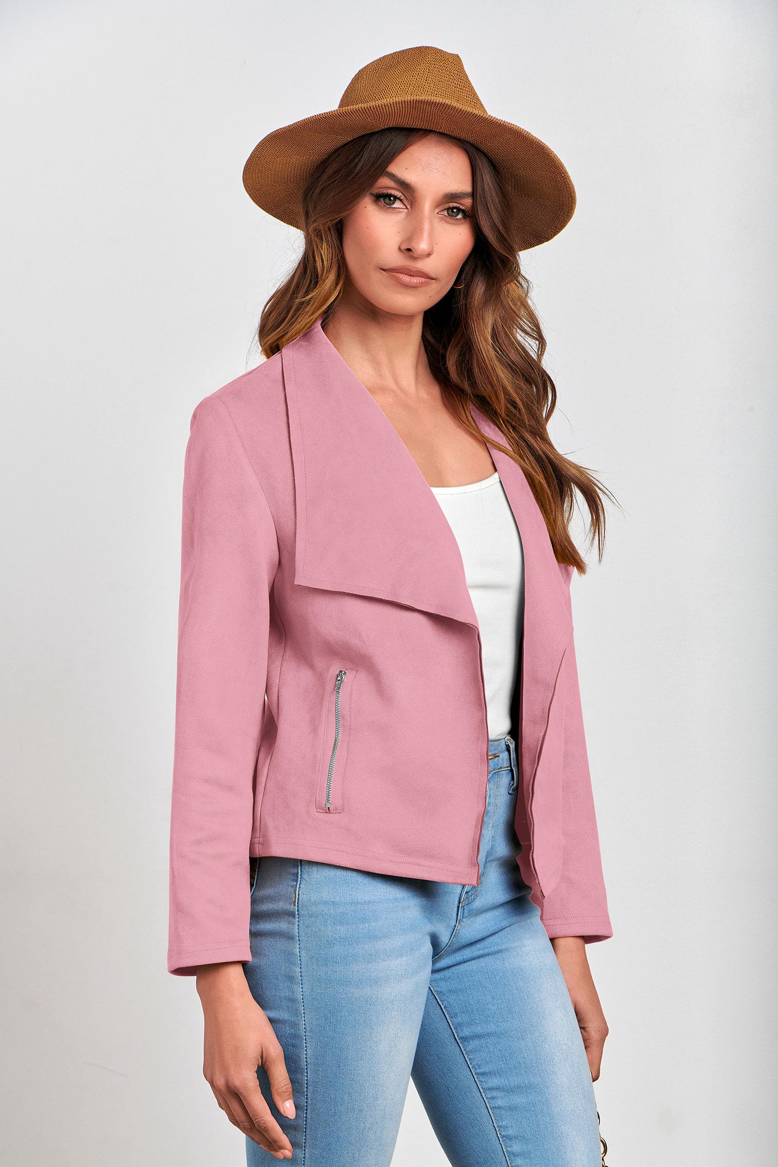 Women's Fall Fashion Faux Suede Jackets(Pink,Small)