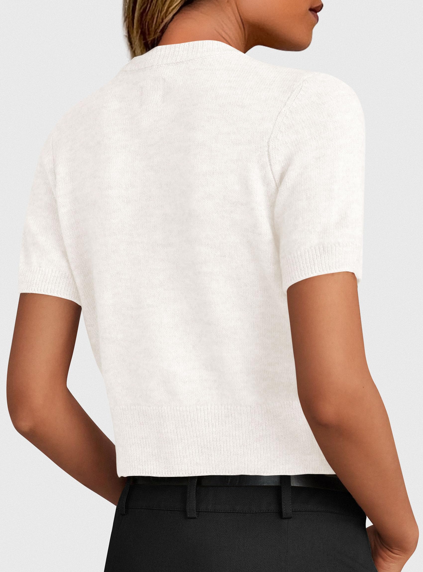 Womens Summer Cardigan Short Sleeve Sweater,White,S