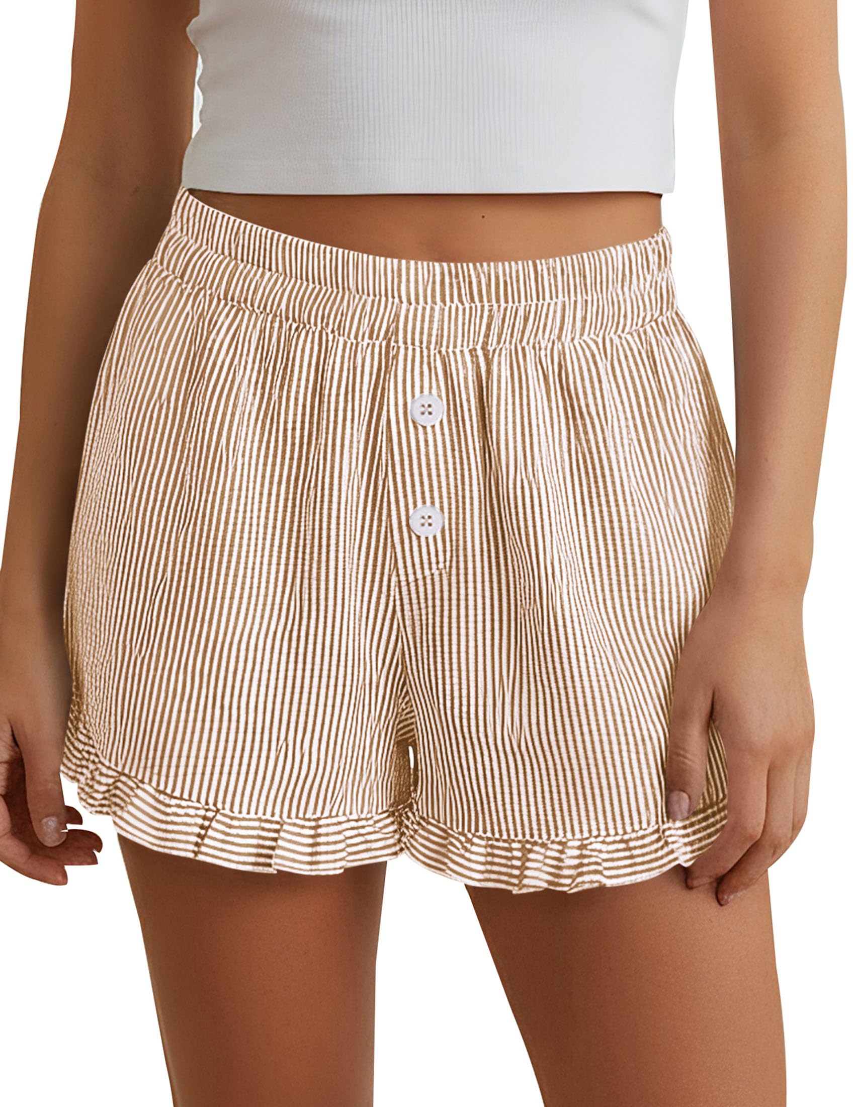 Womens Boxer Shorts Striped Gingham Ruffle Pajama Bottoms